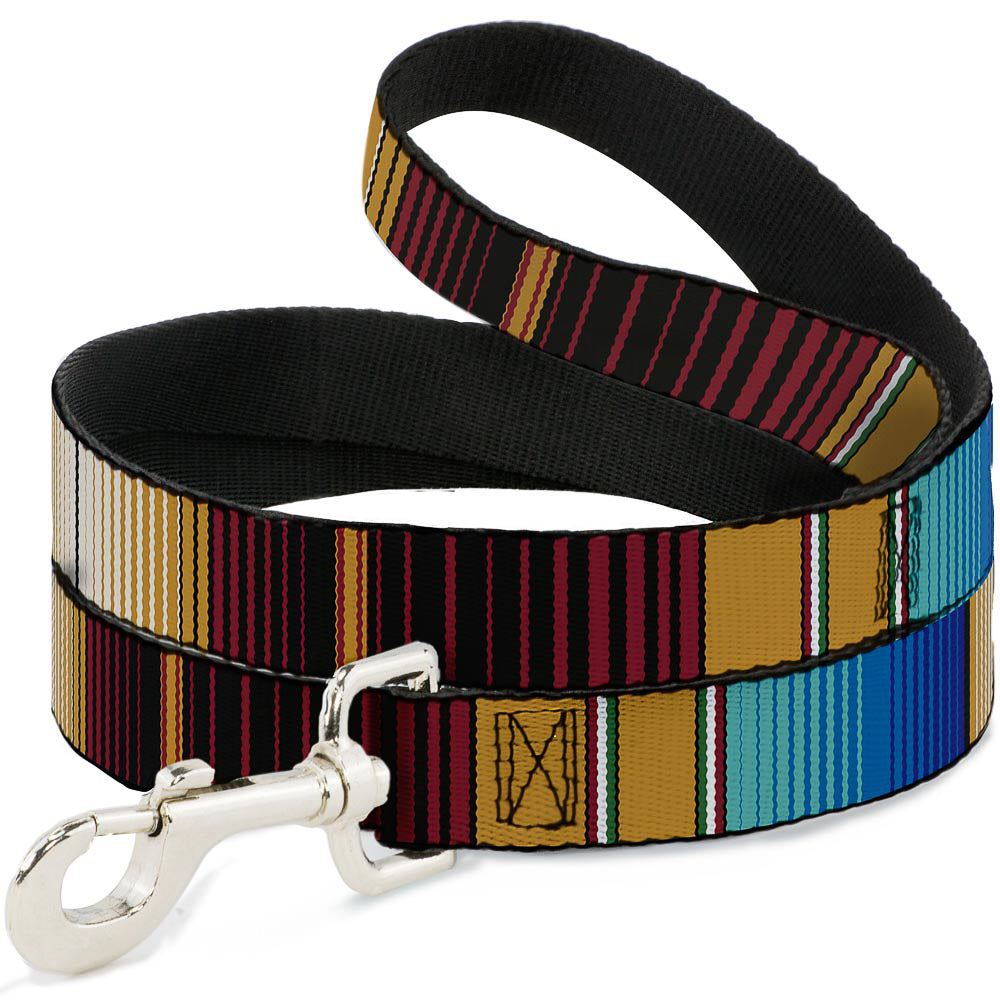 Dog Leash - Zarape6 Vertical Stripe Gold/Blues/Black/Red Dog Leashes Buckle-Down
