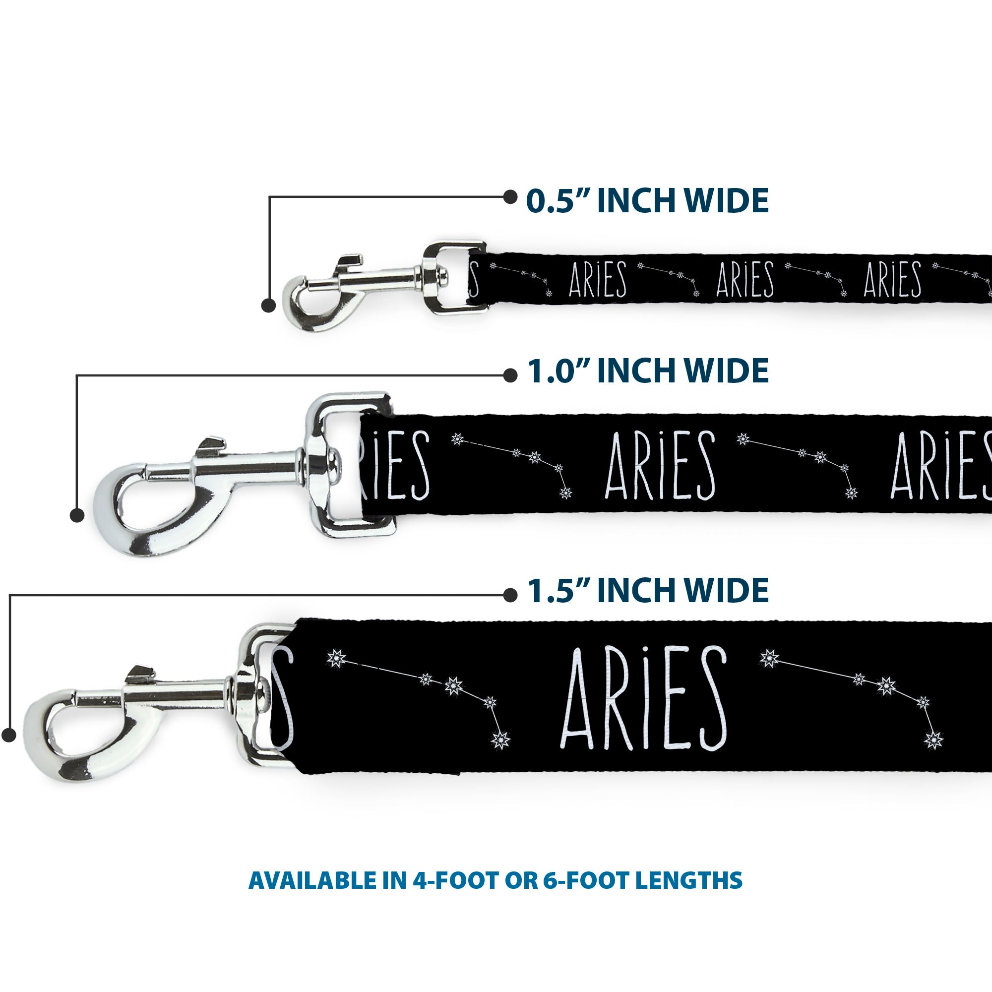 Dog Leash - Zodiac ARIES/Constellation Black/White Dog Leashes Buckle-Down