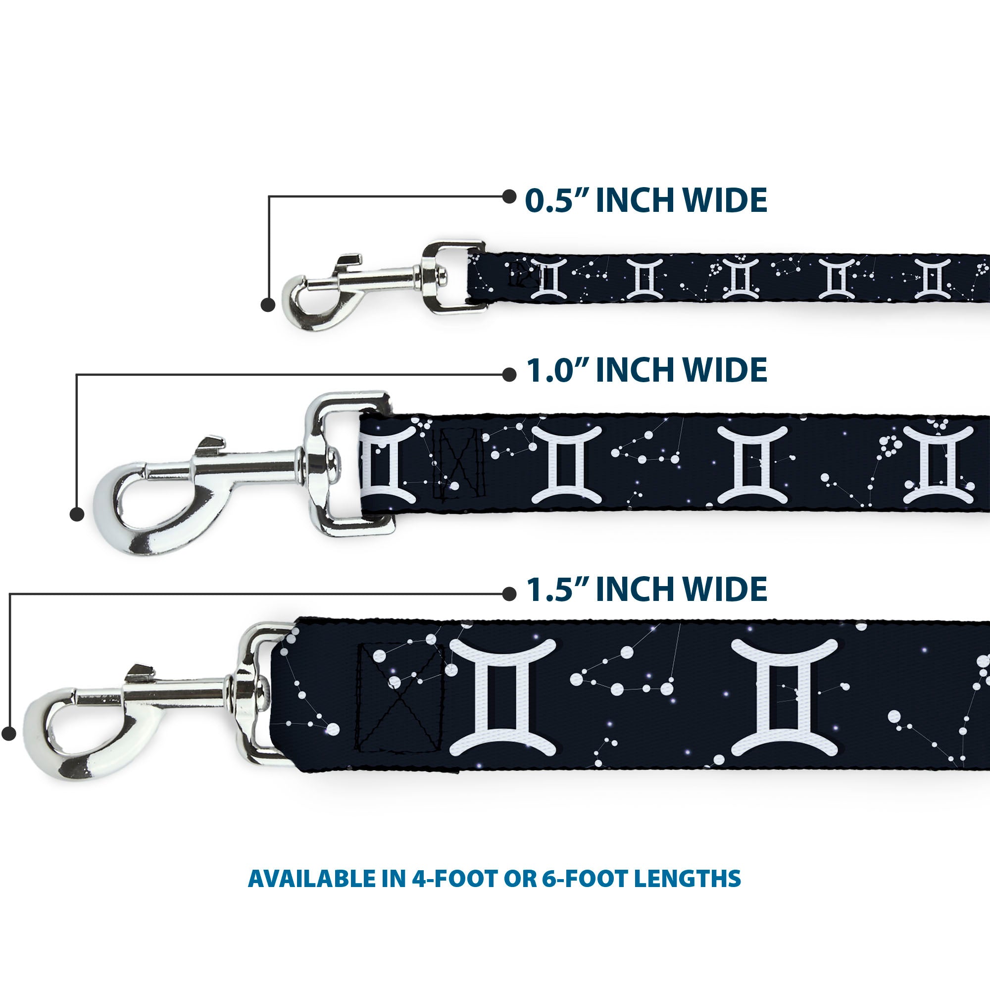 Dog Leash - Zodiac Gemini Symbol/Constellations Black/White Dog Leashes Buckle-Down