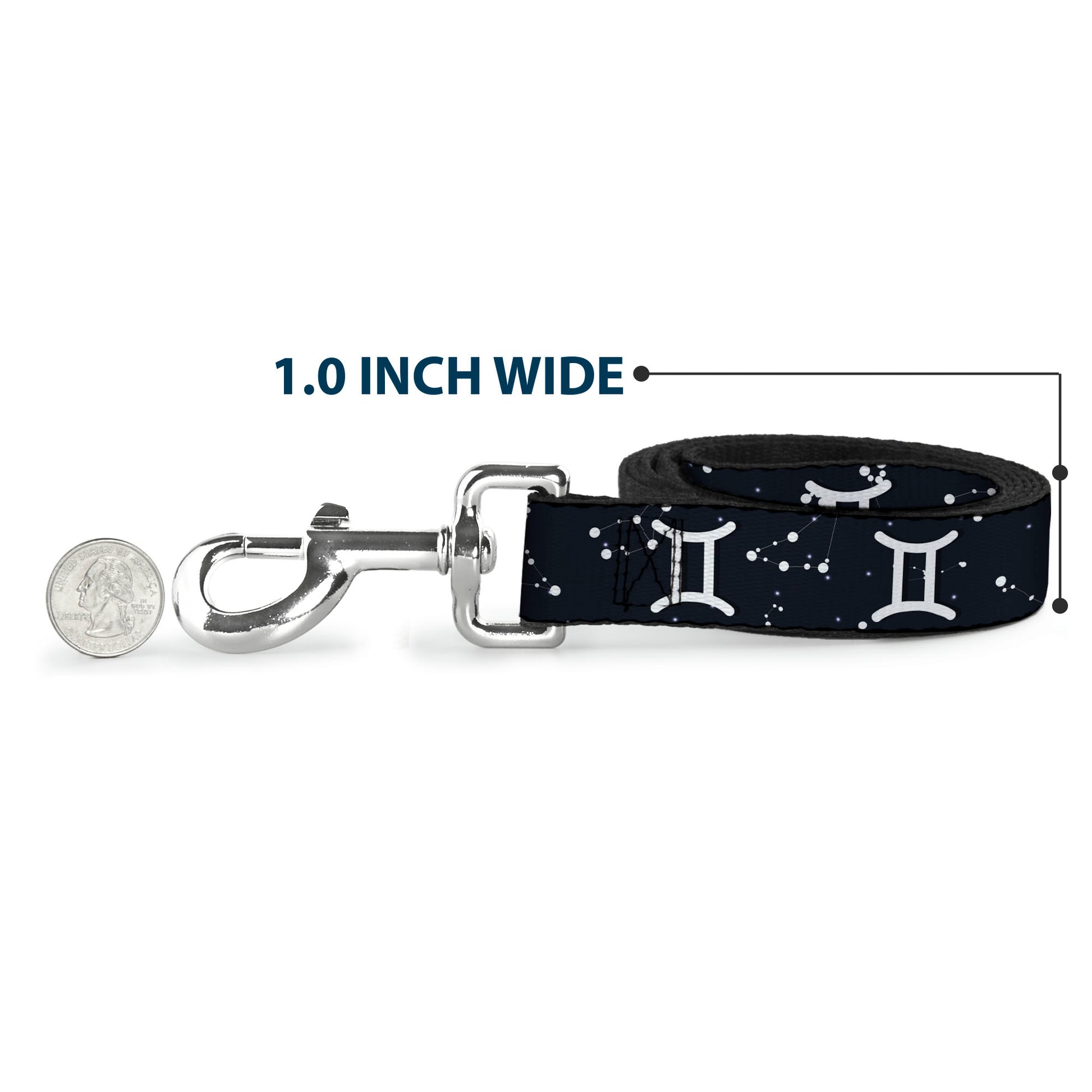 Dog Leash - Zodiac Gemini Symbol/Constellations Black/White Dog Leashes Buckle-Down
