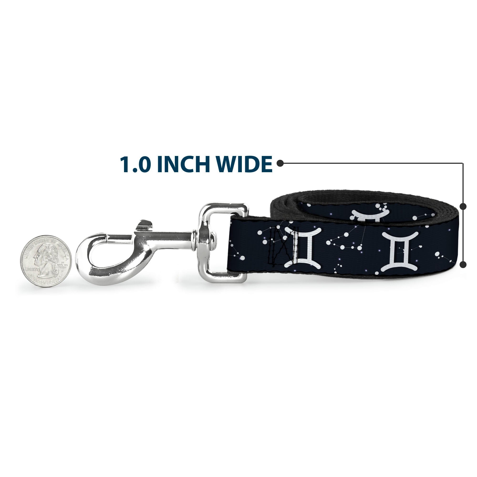 Dog Leash - Zodiac Gemini Symbol/Constellations Black/White Dog Leashes Buckle-Down