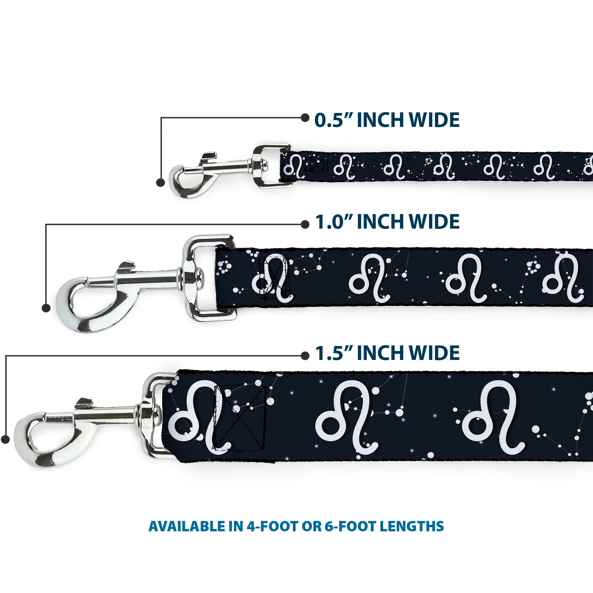 Dog Leash - Zodiac Leo Symbol/Constellations Black/White Dog Leashes Buckle-Down