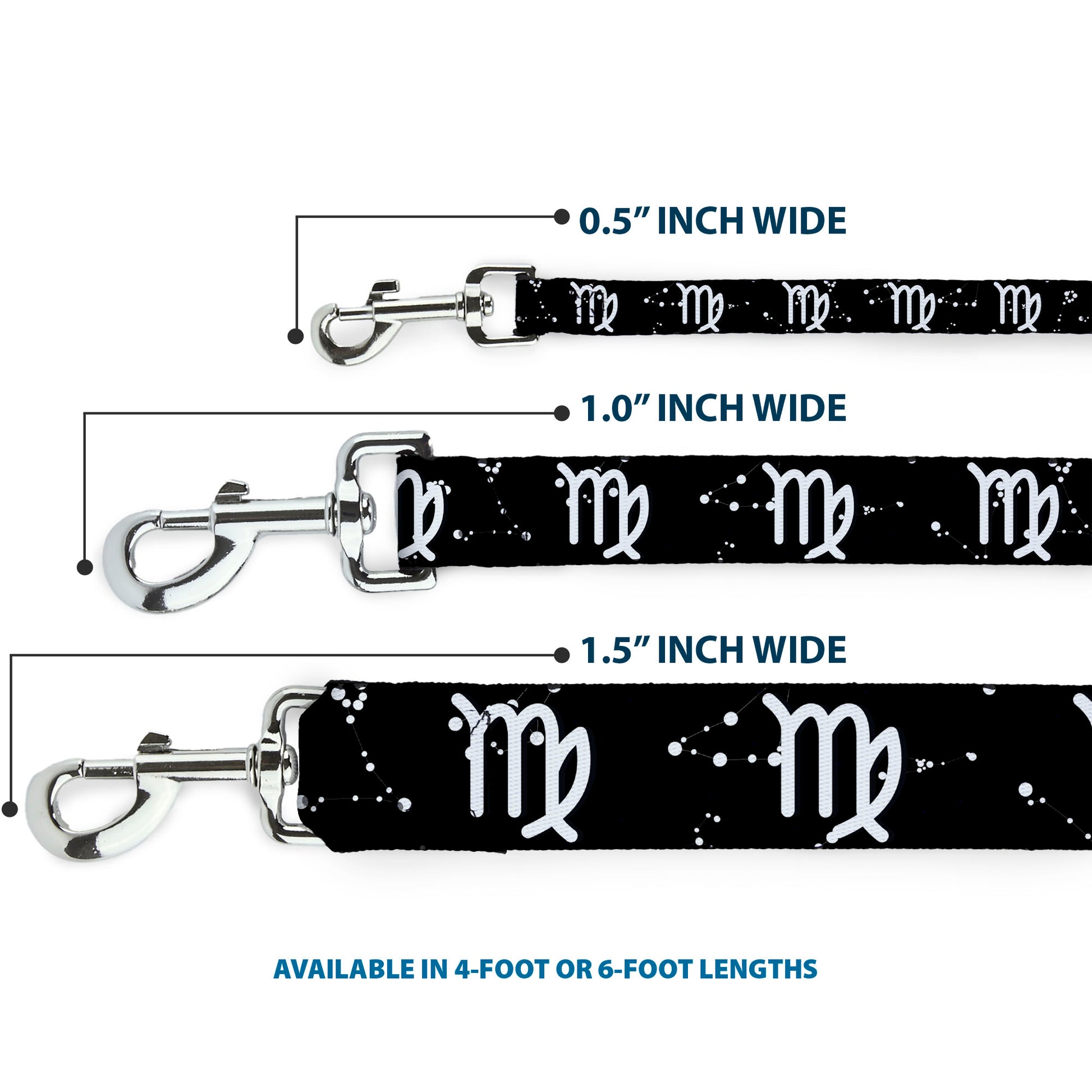 Dog Leash - Zodiac Virgo Symbol/Constellations Black/White Dog Leashes Buckle-Down