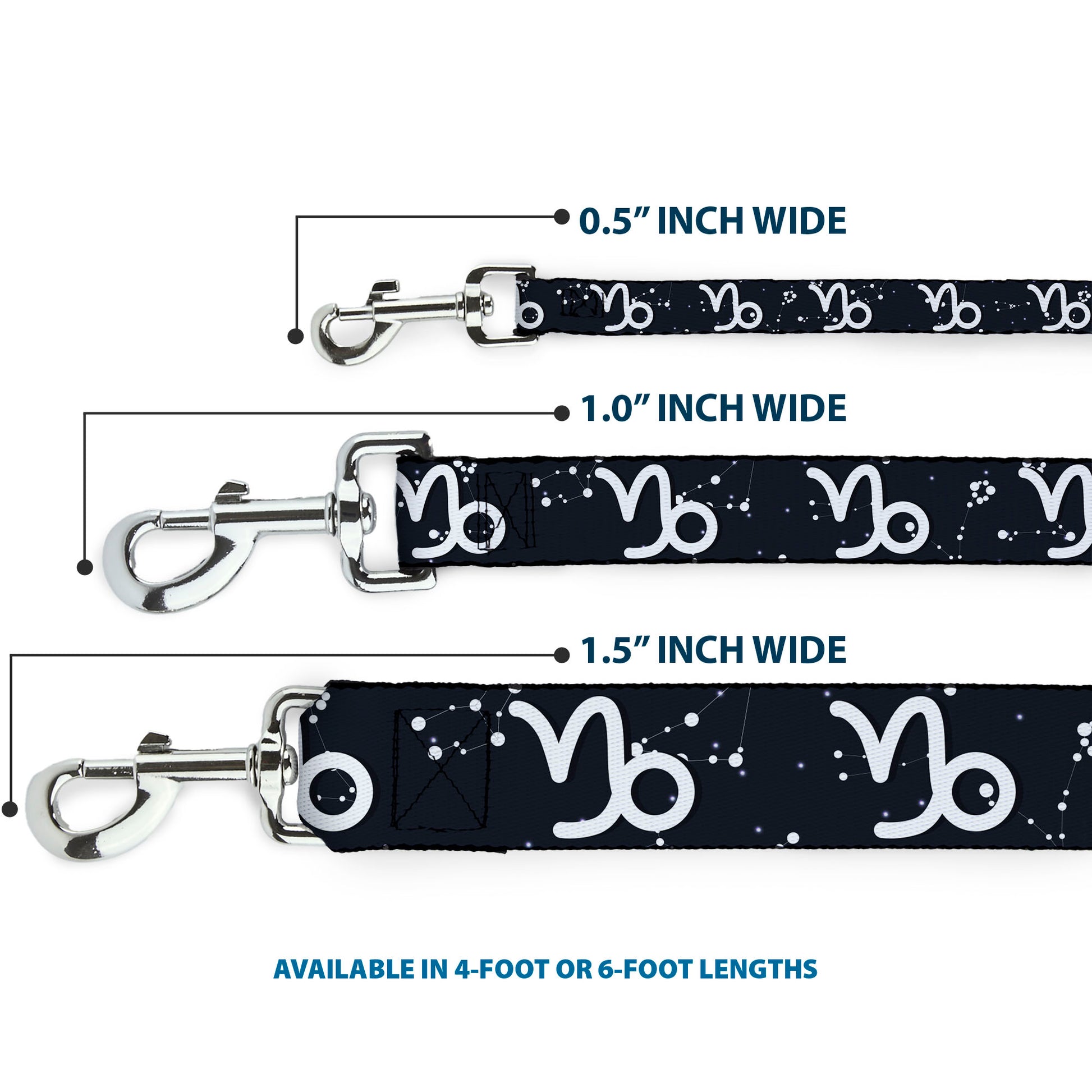 Dog Leash - Zodiac Capricorn Symbol/Constellations Black/White Dog Leashes Buckle-Down