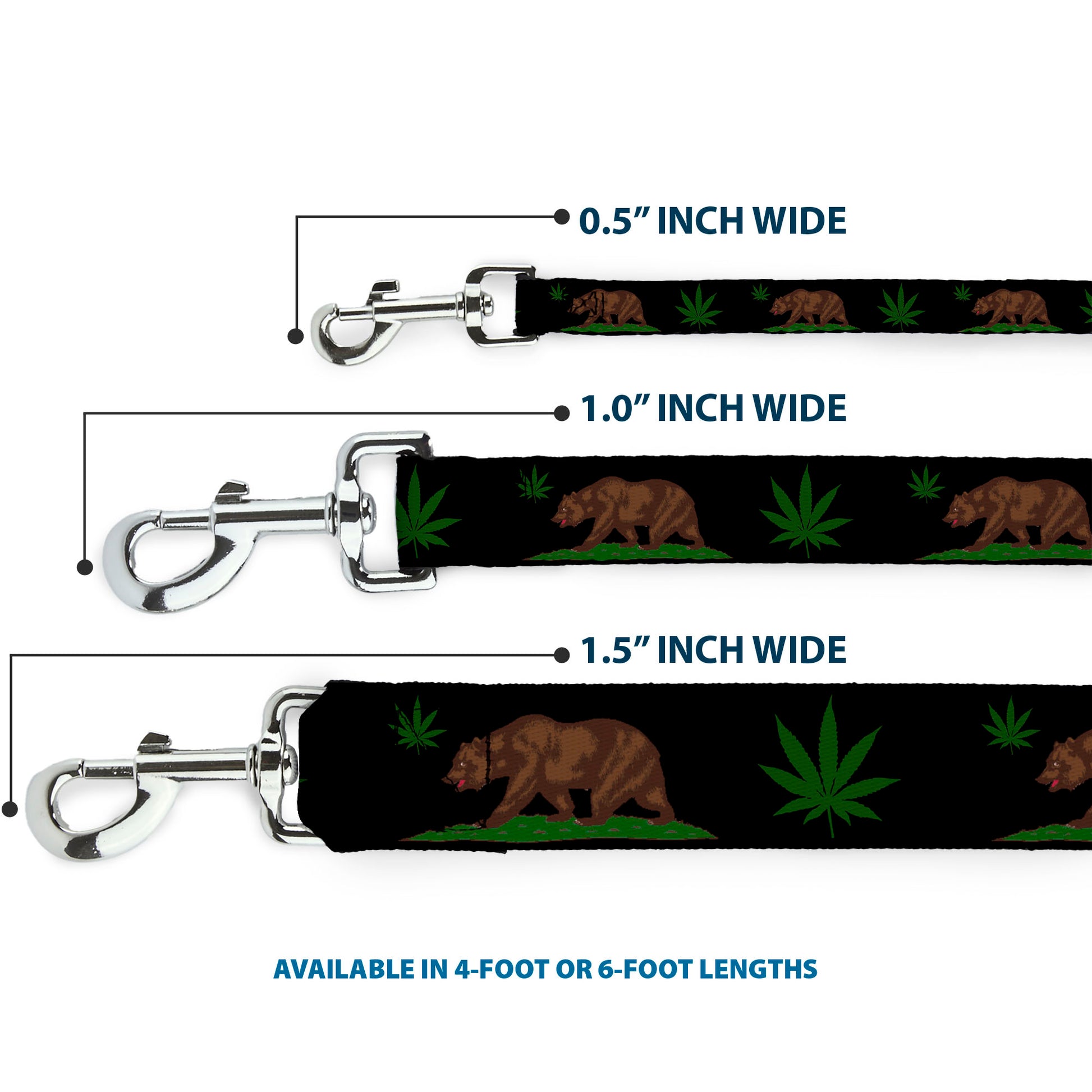 Dog Leash - Cali Bear/Pot Leaf Black/Gray/Green Dog Leashes Buckle-Down