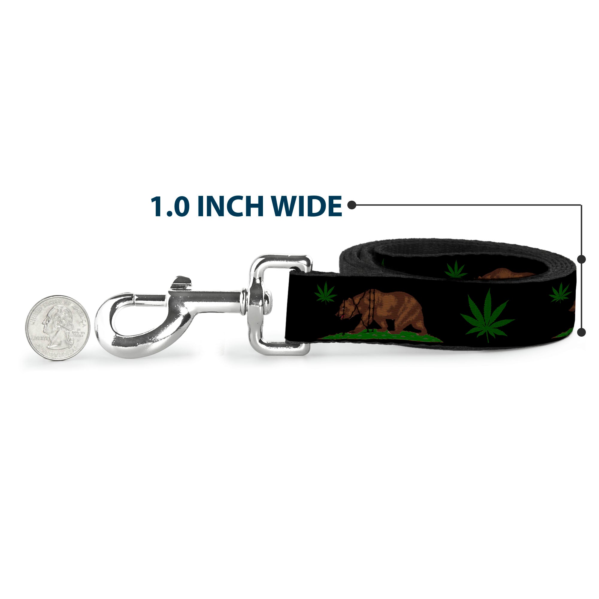 Dog Leash - Cali Bear/Pot Leaf Black/Gray/Green Dog Leashes Buckle-Down