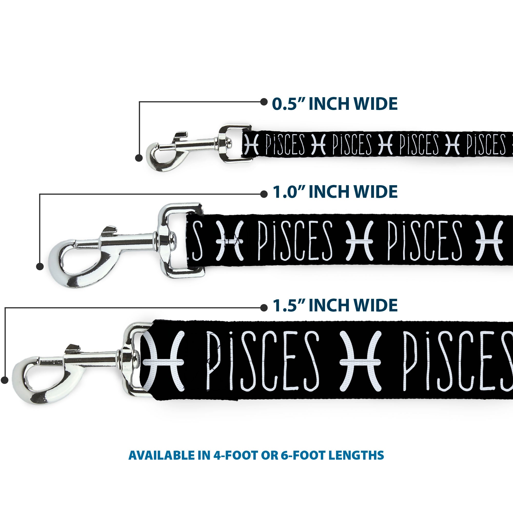Dog Leash - Zodiac PISCES/Symbol Black/White Dog Leashes Buckle-Down