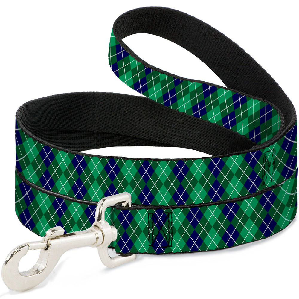 Dog Leash - Argyle Green/Navy/Green/White Dog Leashes Buckle-Down