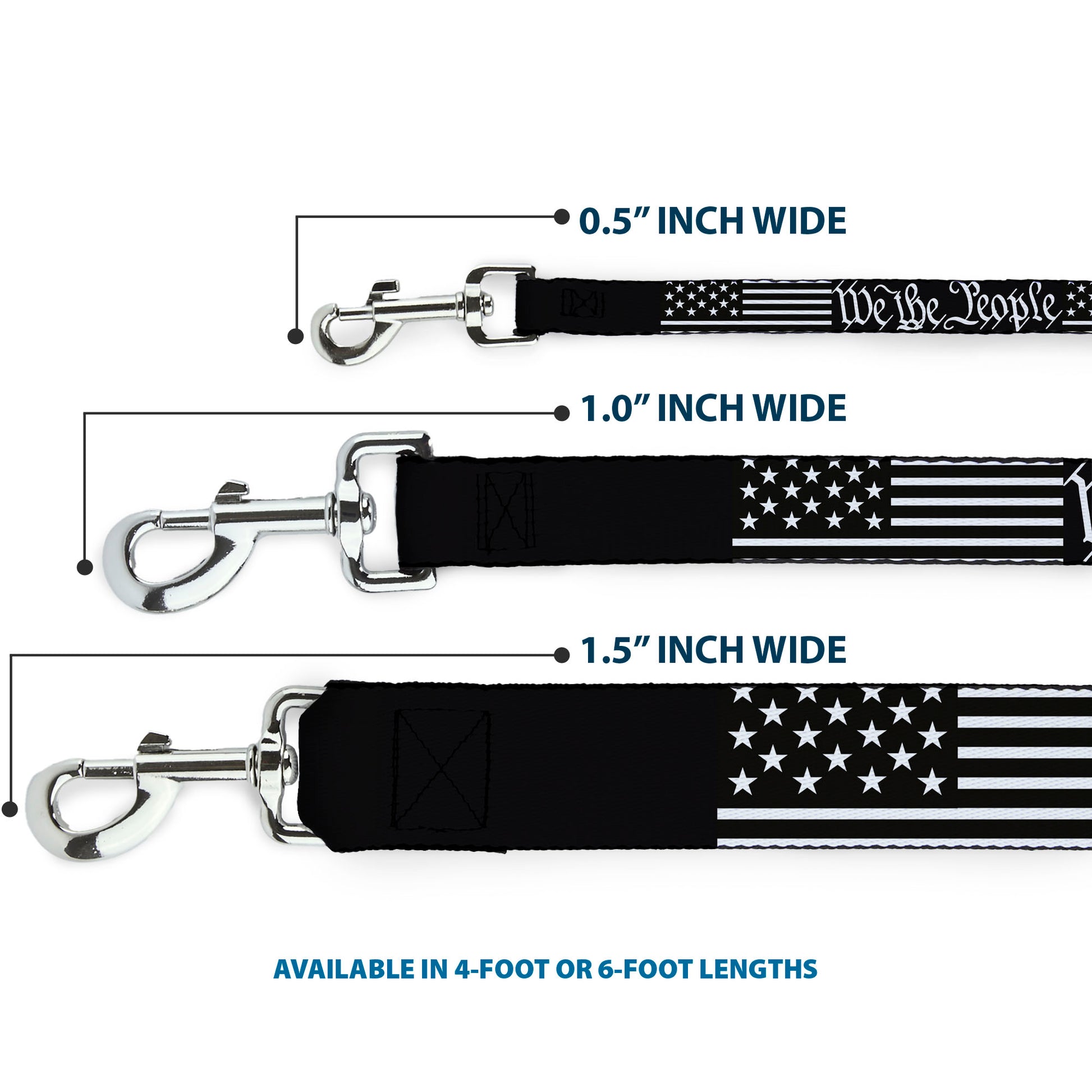 Dog Leash - Americana Flag/WE THE PEOPLE Black/White Dog Leashes Buckle-Down
