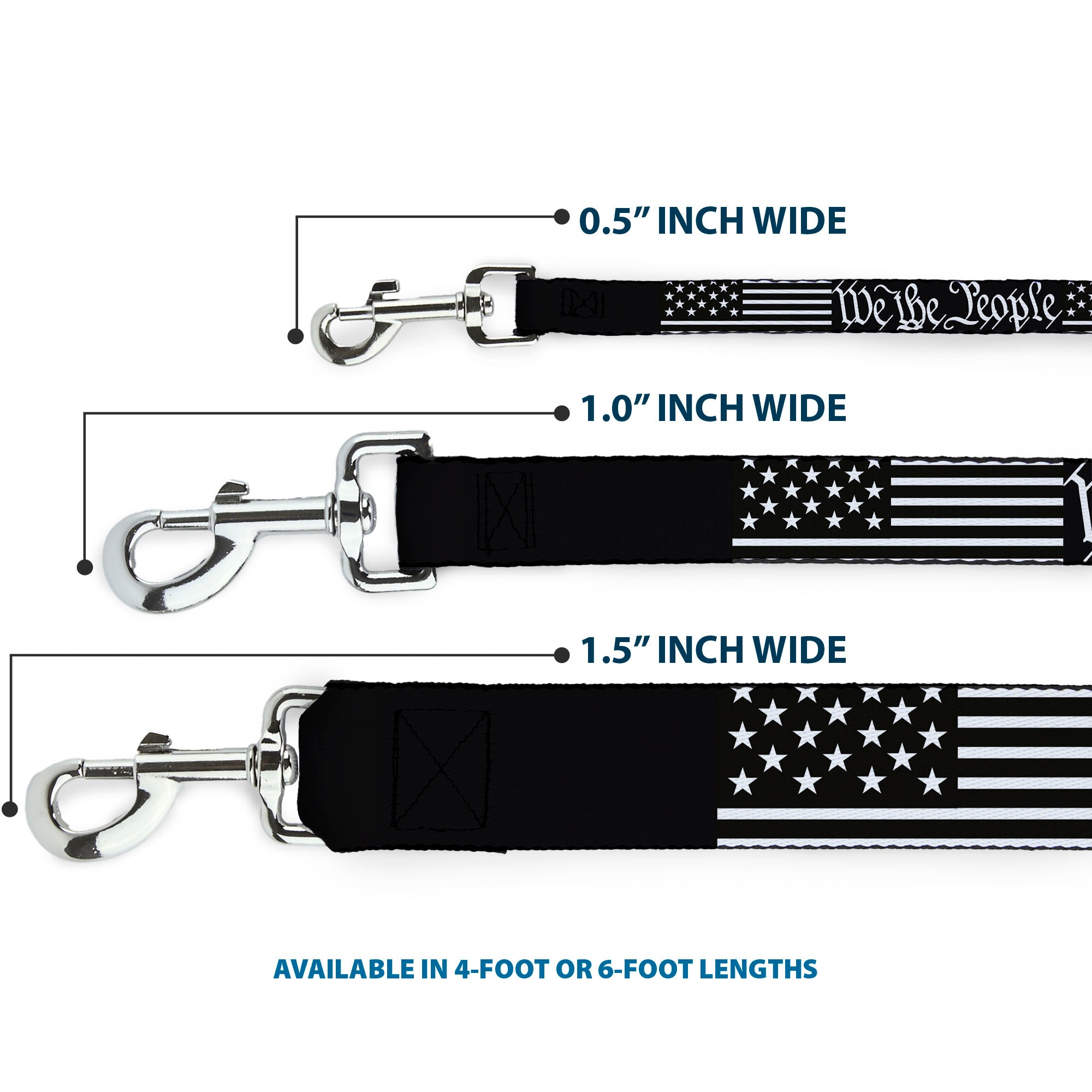 Dog Leash - Americana Flag/WE THE PEOPLE Black/White Dog Leashes Buckle-Down