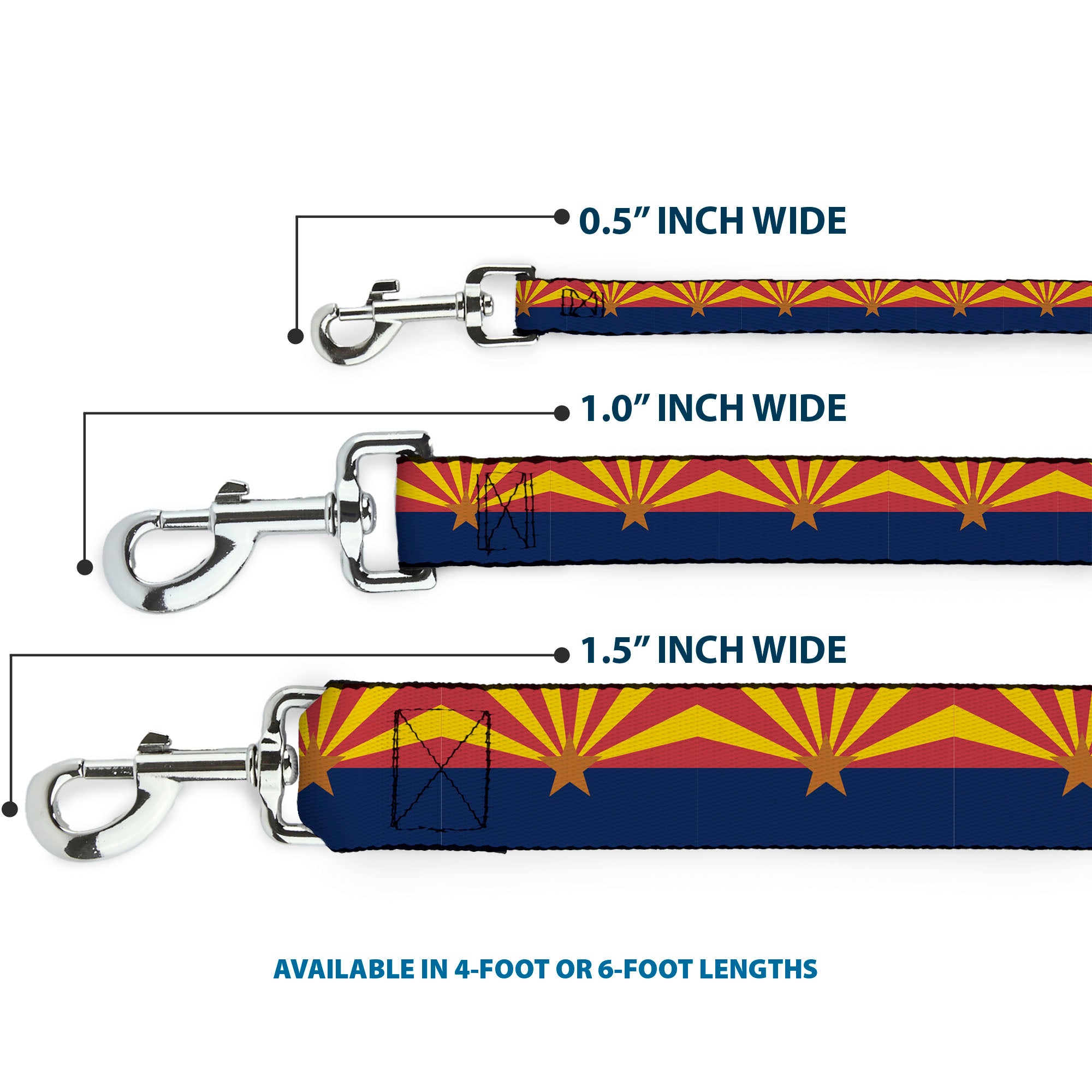 Dog Leash - Arizona Flag Red/Yellow/Gold/Blue Dog Leashes Buckle-Down