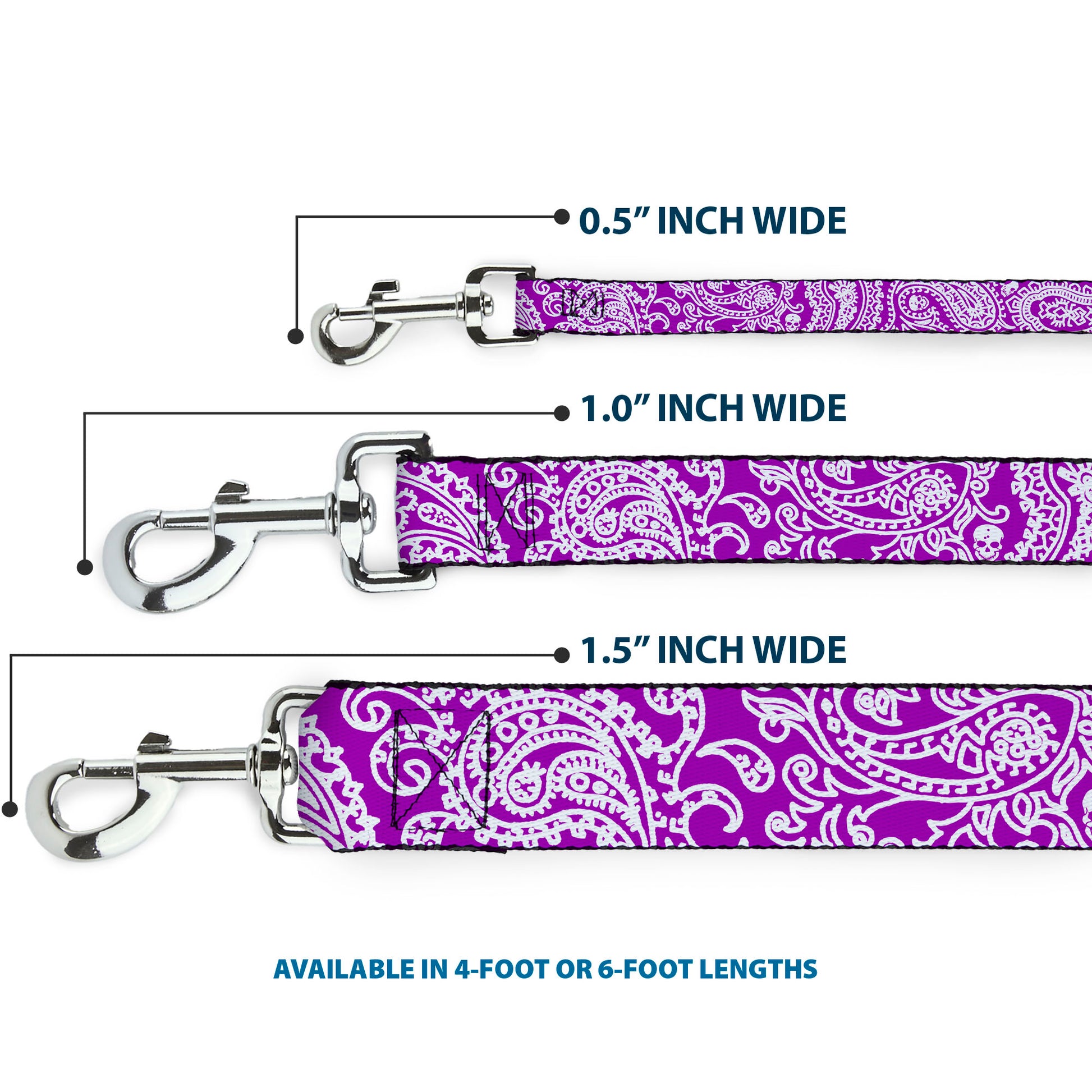 Dog Leash - Bandana/Skulls Purple/White Dog Leashes Buckle-Down
