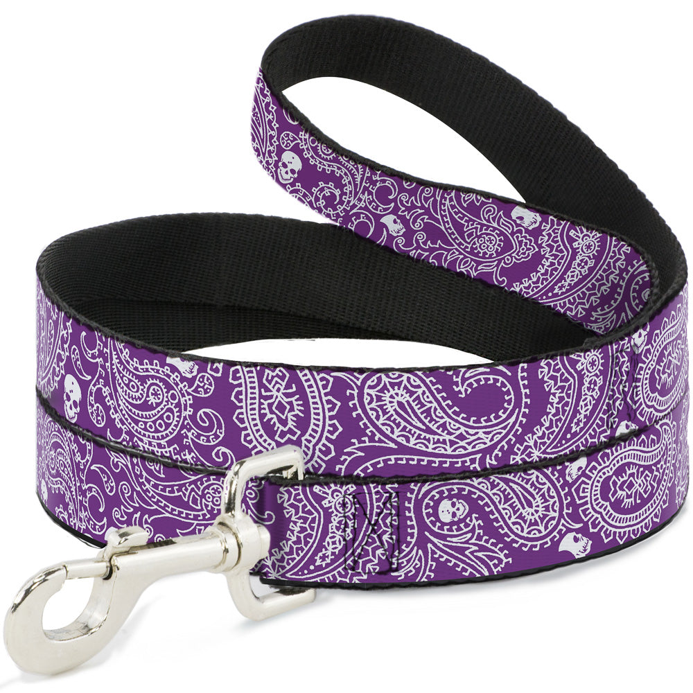 Dog Leash - Bandana/Skulls Purple/White Dog Leashes Buckle-Down