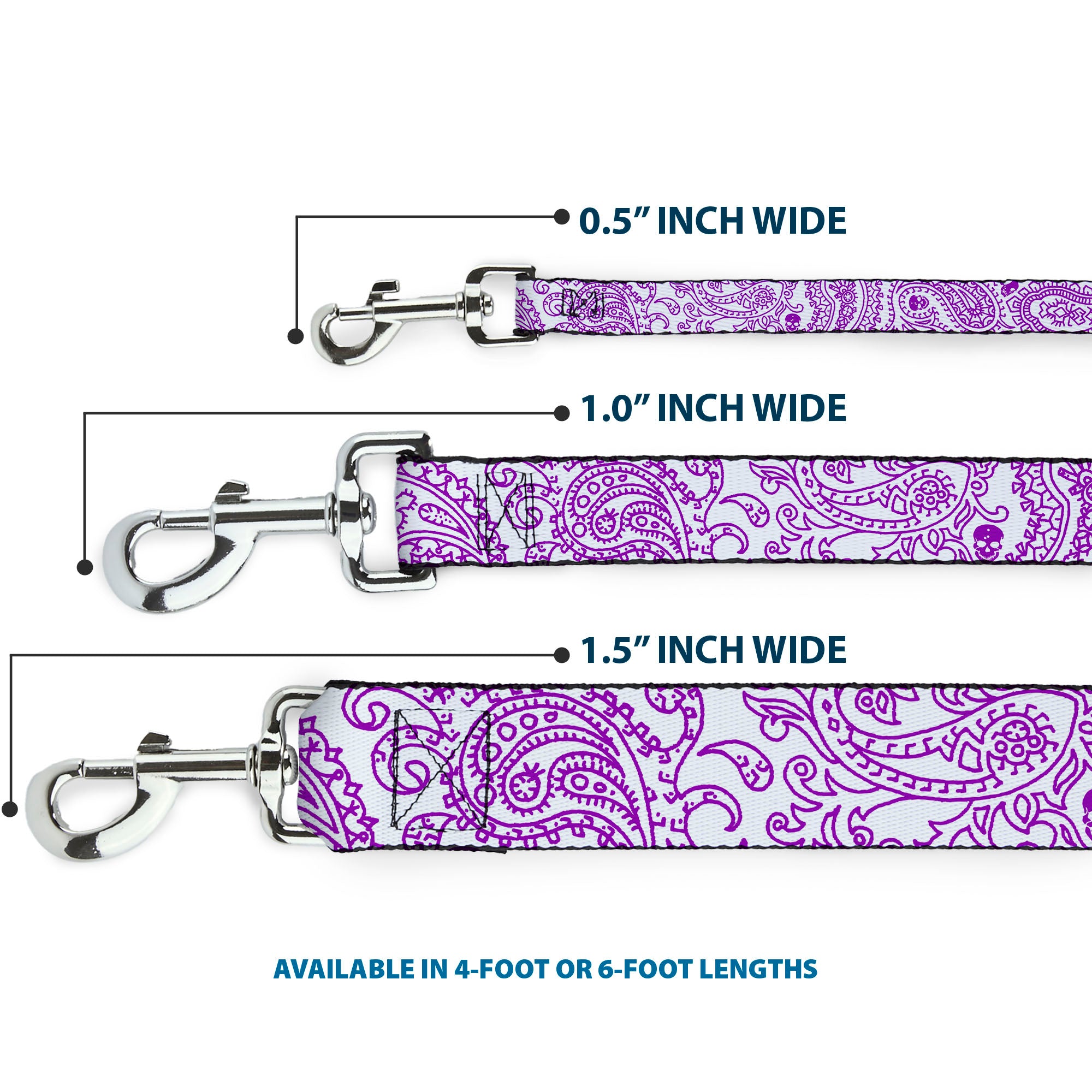 Dog Leash - Bandana/Skulls White/Purple Dog Leashes Buckle-Down