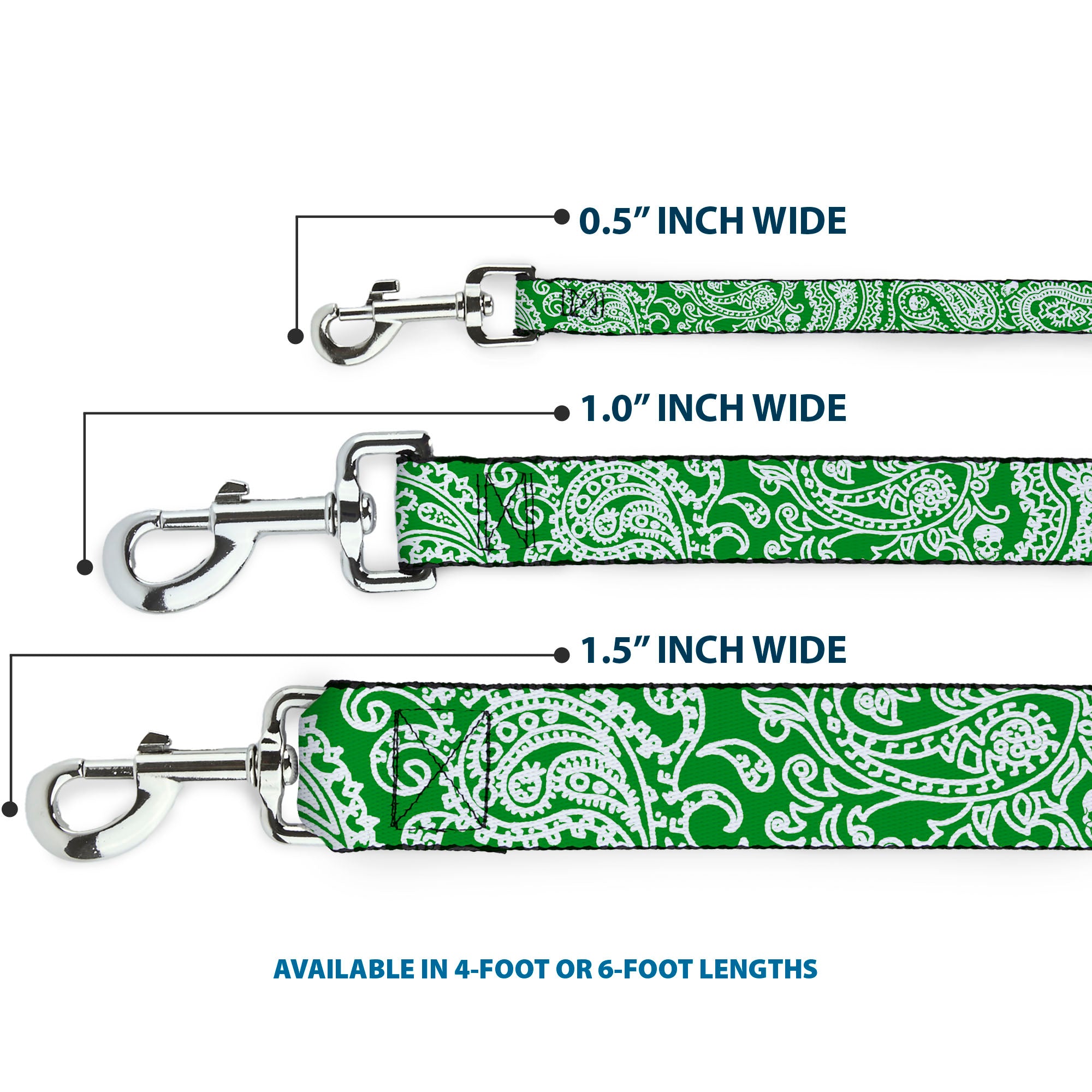 Dog Leash - Bandana/Skulls Irish Green/White Dog Leashes Buckle-Down