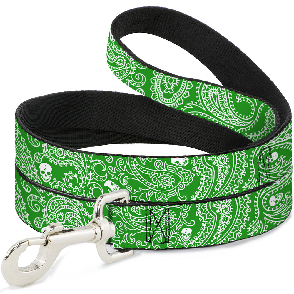 Dog Leash - Bandana/Skulls Irish Green/White Dog Leashes Buckle-Down