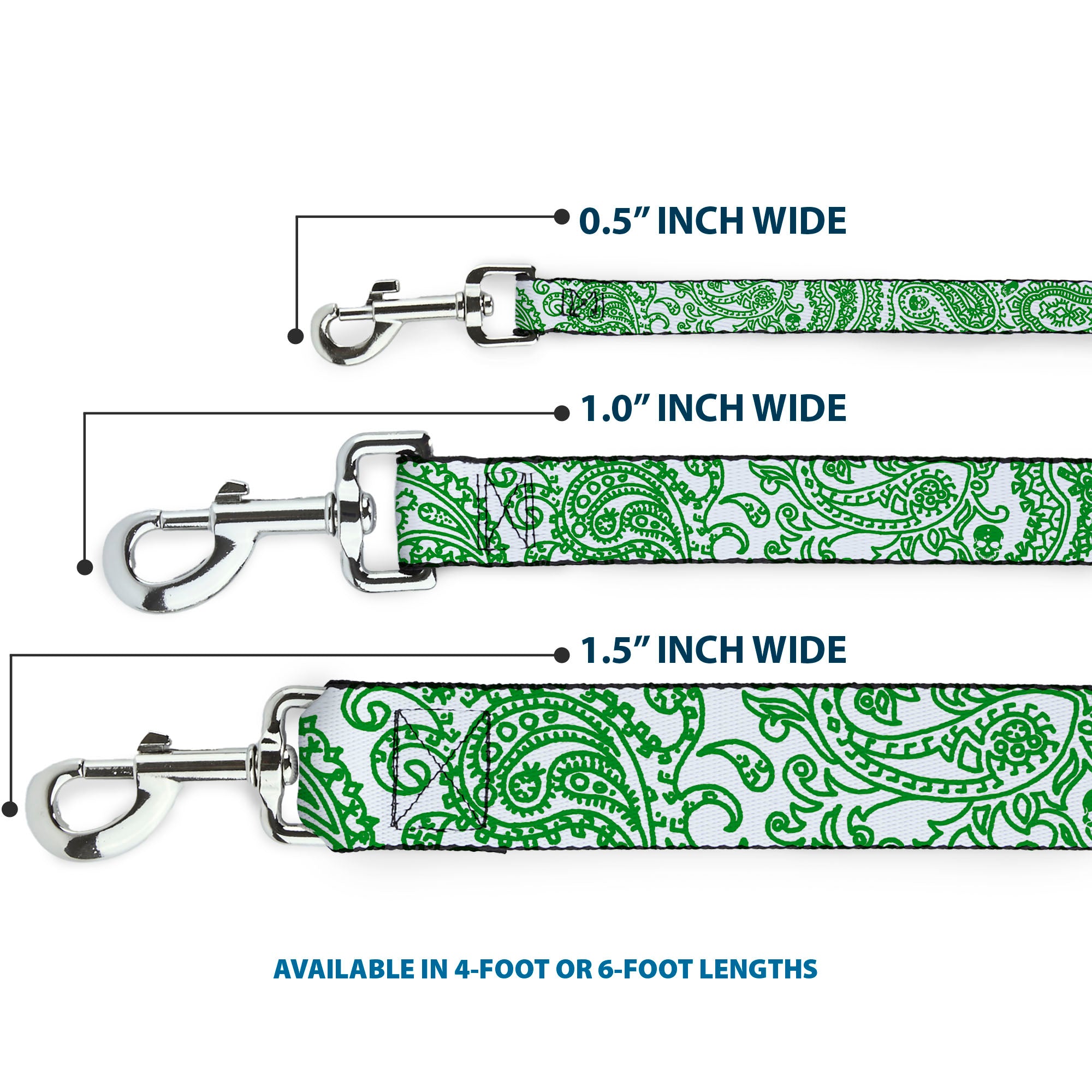 Dog Leash - Bandana/Skulls White/Irish Green Dog Leashes Buckle-Down