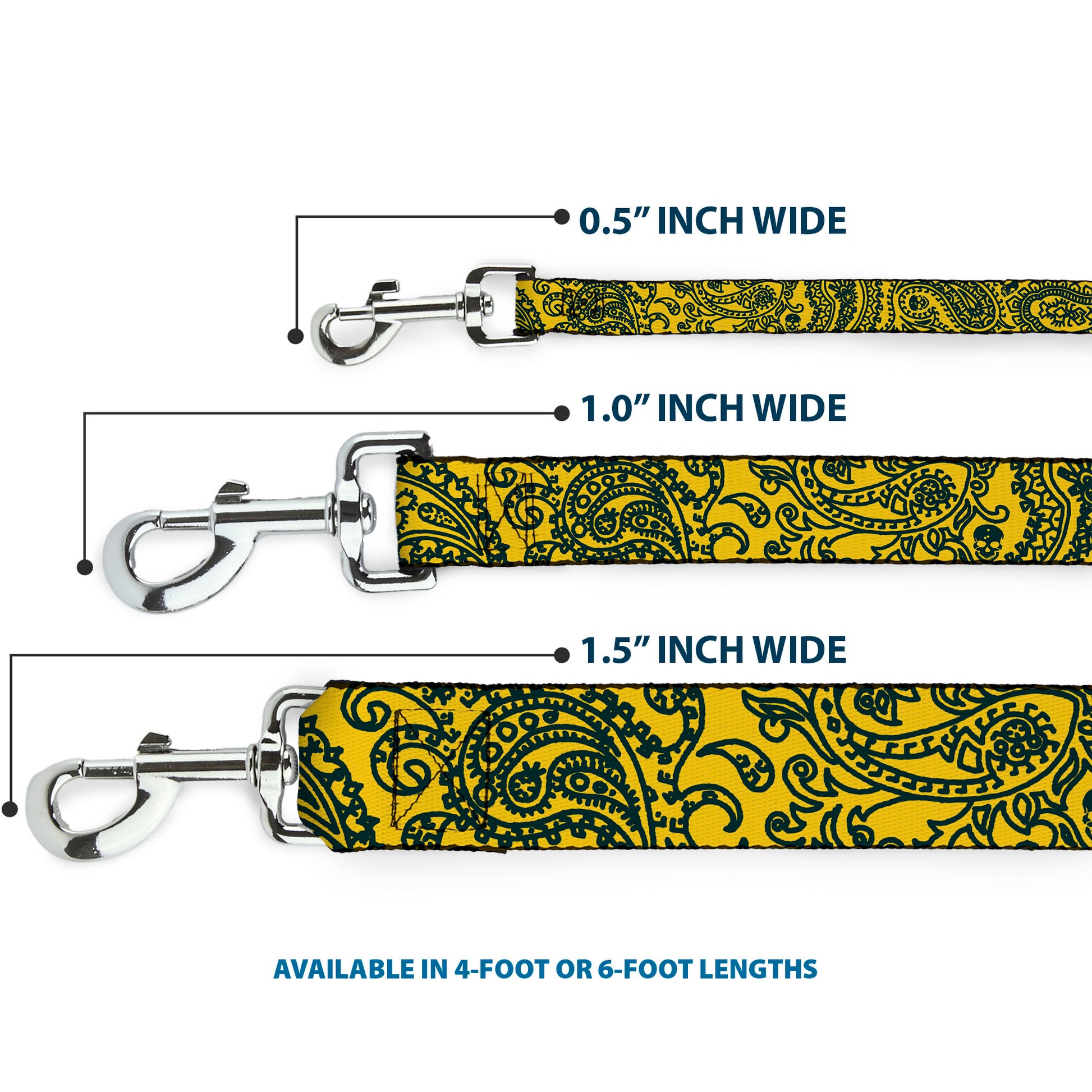 Dog Leash - Bandana/Skulls Gold/Green Dog Leashes Buckle-Down