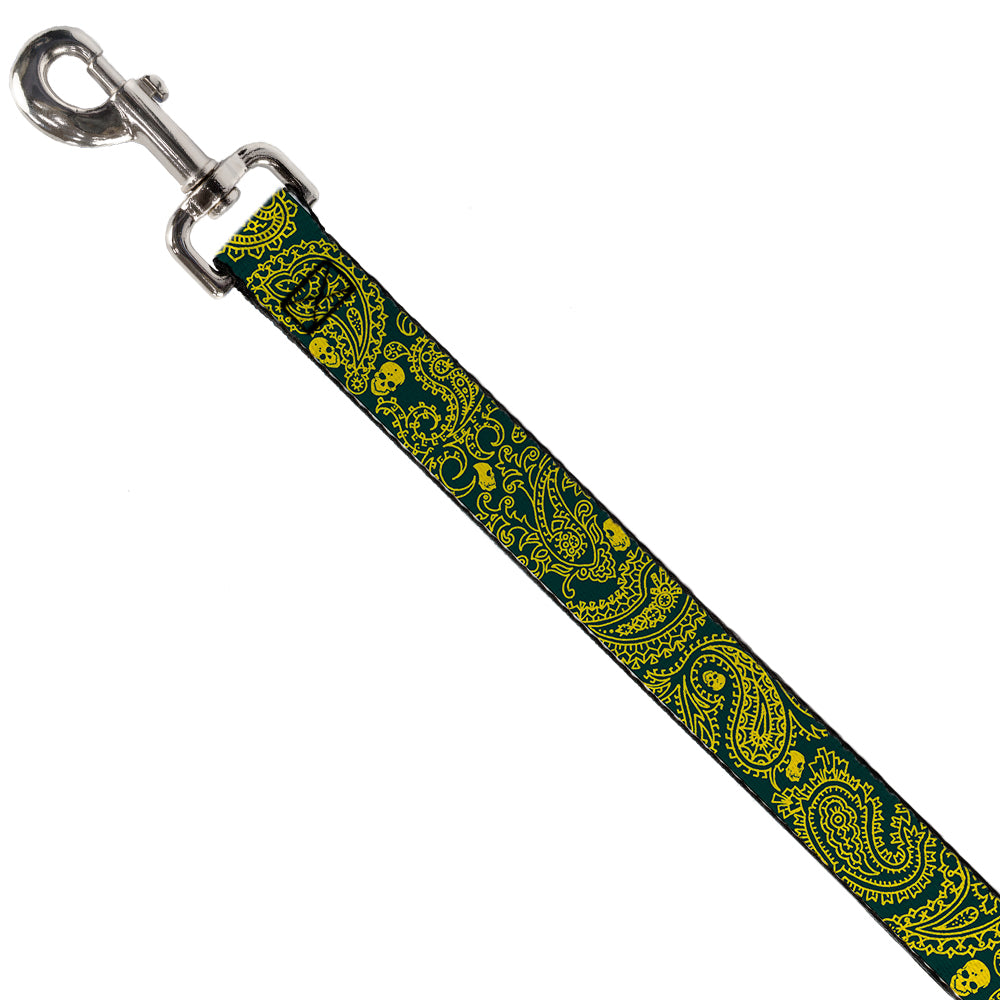 Dog Leash - Bandana/Skulls Green/Gold Dog Leashes Buckle-Down