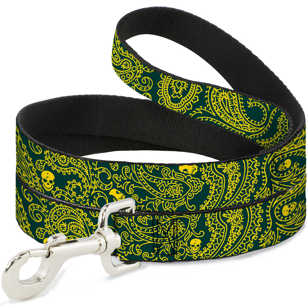 Dog Leash - Bandana/Skulls Green/Gold Dog Leashes Buckle-Down