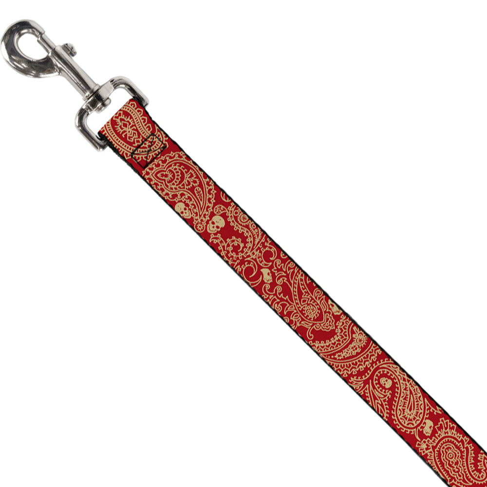 Dog Leash - Bandana/Skulls Scarlet Red/Gold Dog Leashes Buckle-Down