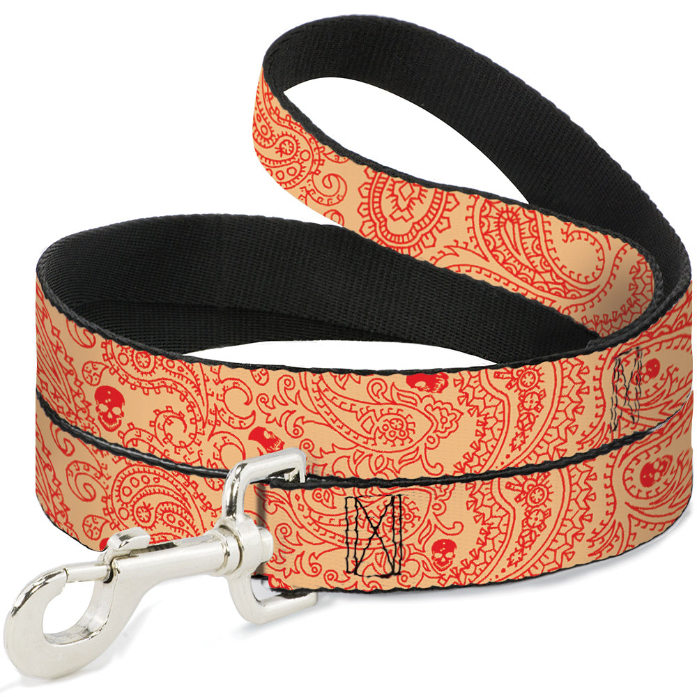 Dog Leash - Bandana/Skulls Gold/Scarlet Red Dog Leashes Buckle-Down