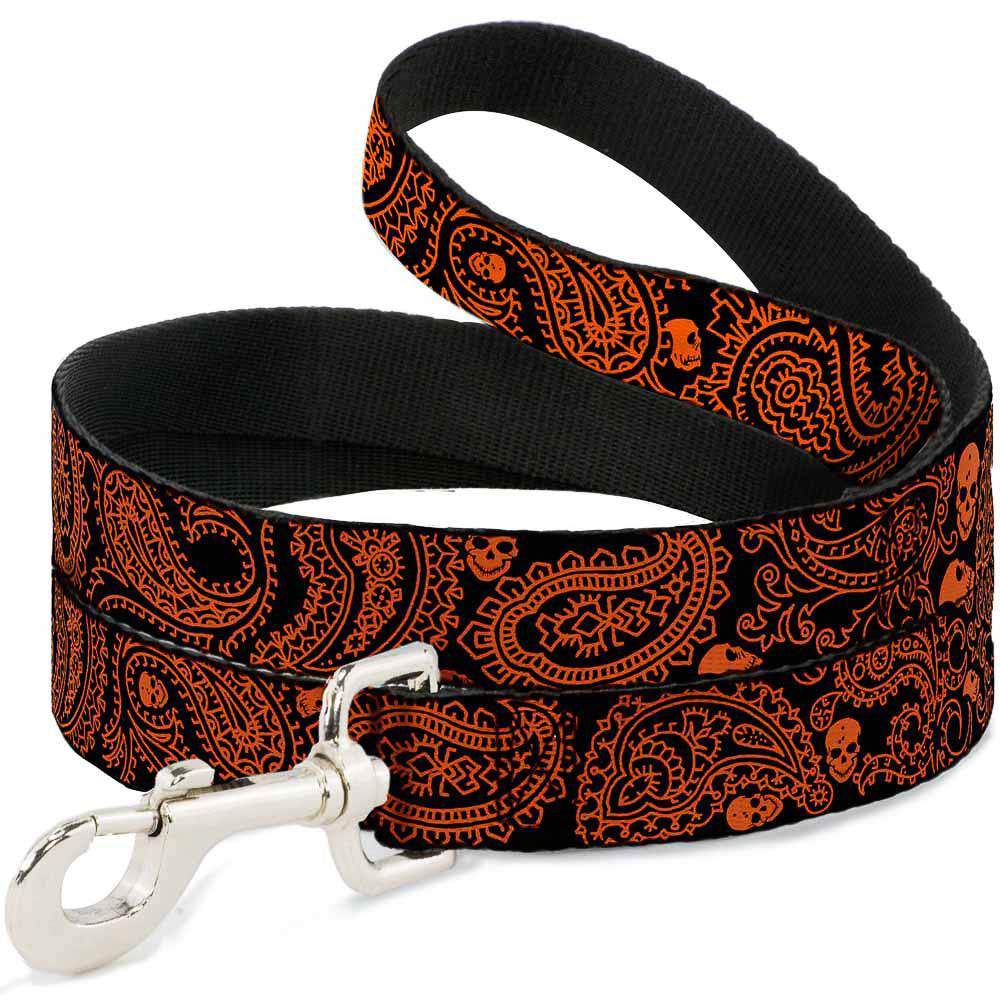 Dog Leash - Bandana/Skulls Black/Orange Dog Leashes Buckle-Down