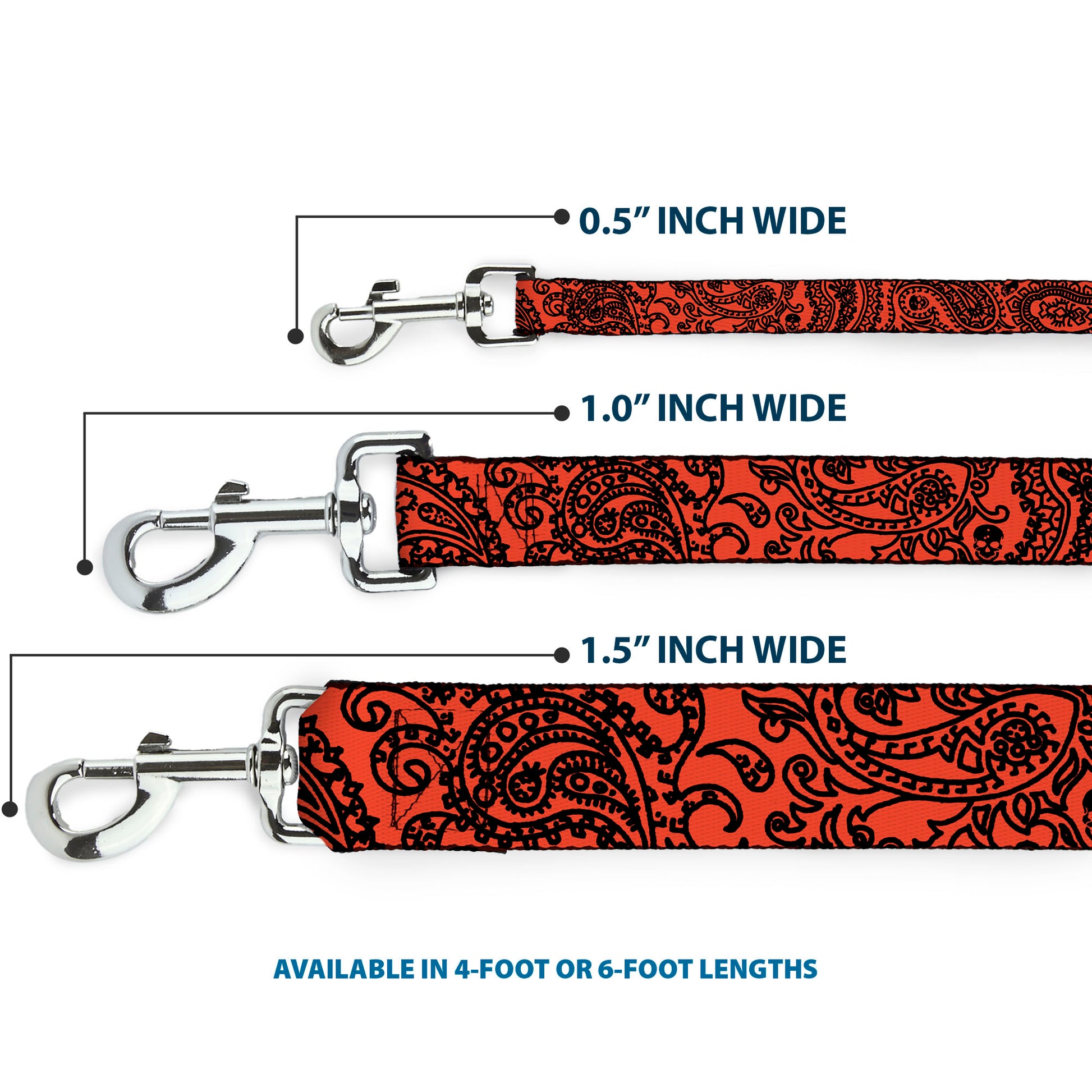 Dog Leash - Bandana/Skulls Orange/Black Dog Leashes Buckle-Down