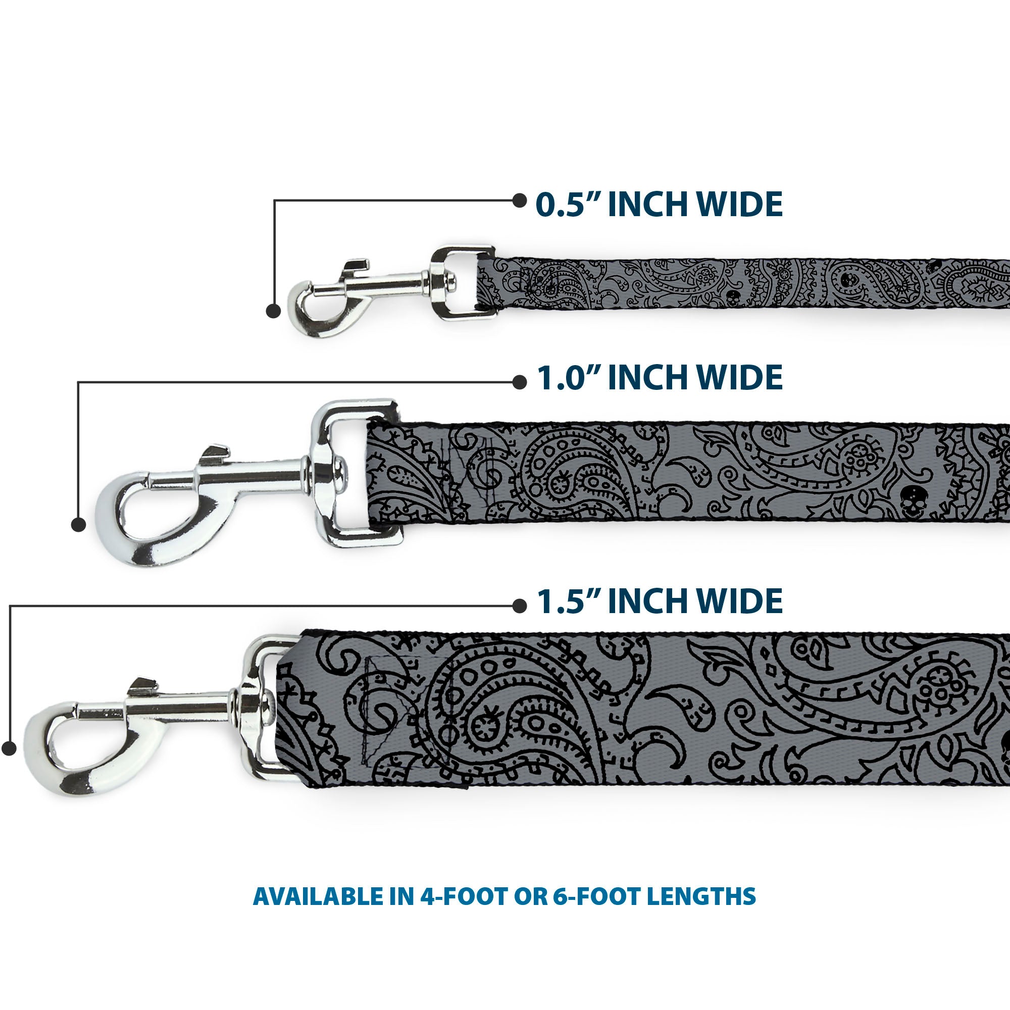 Dog Leash - Bandana/Skulls Silver/Black Dog Leashes Buckle-Down