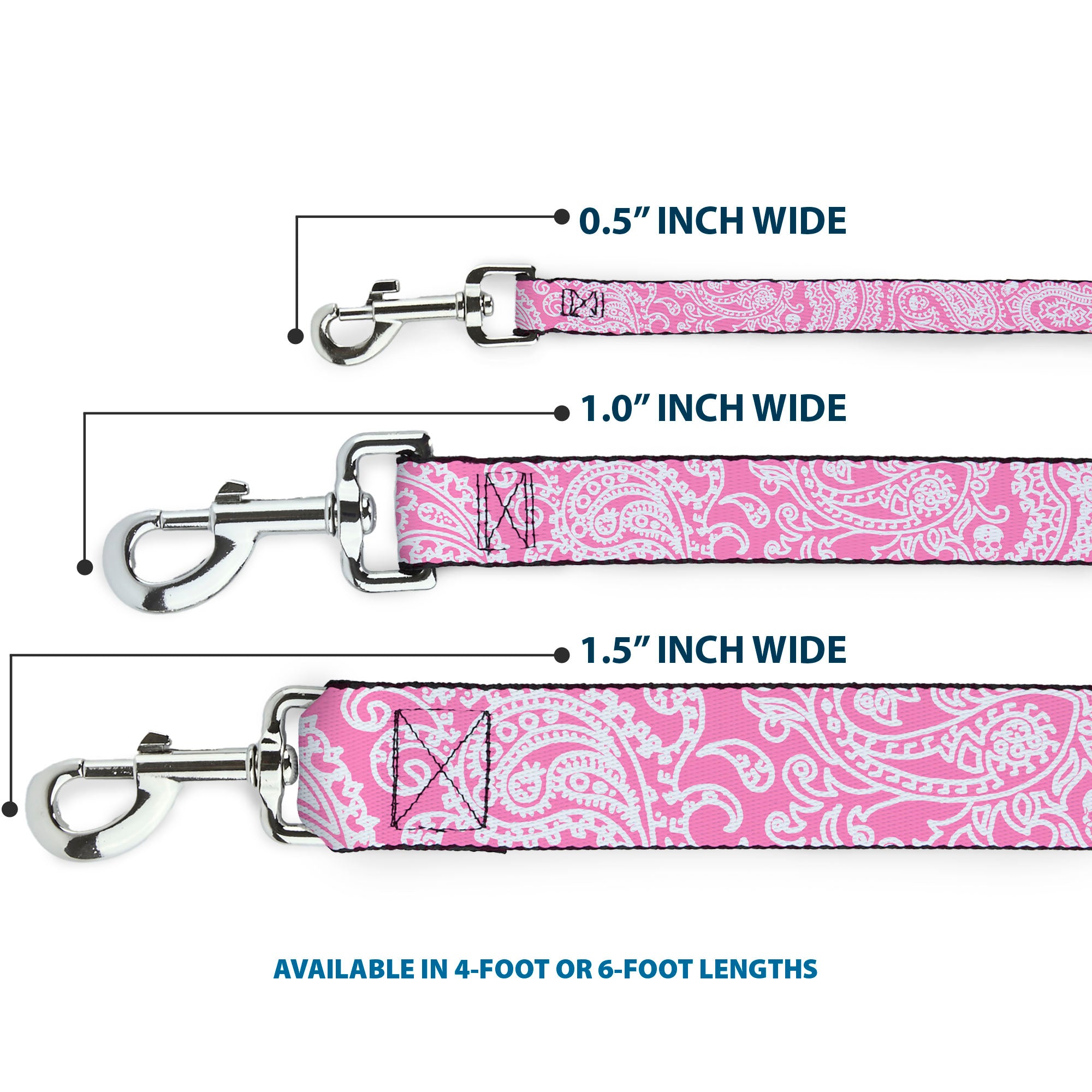 Dog Leash - Bandana/Skulls Pink/White Dog Leashes Buckle-Down