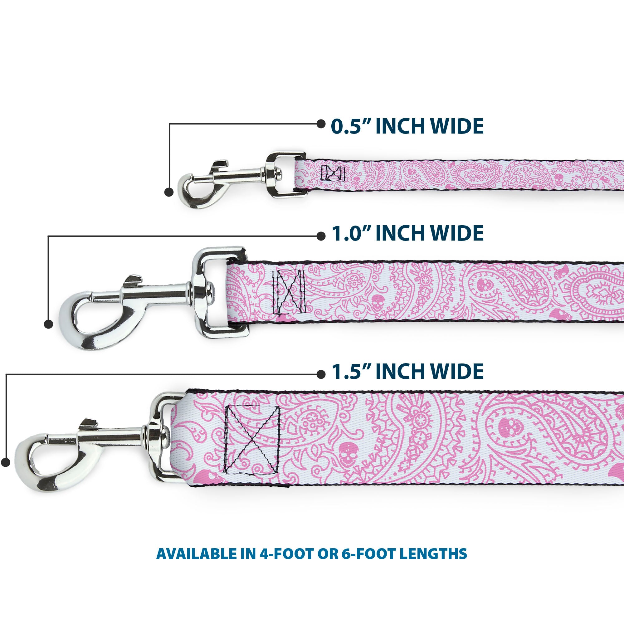 Dog Leash - Bandana/Skulls White/Pink Dog Leashes Buckle-Down