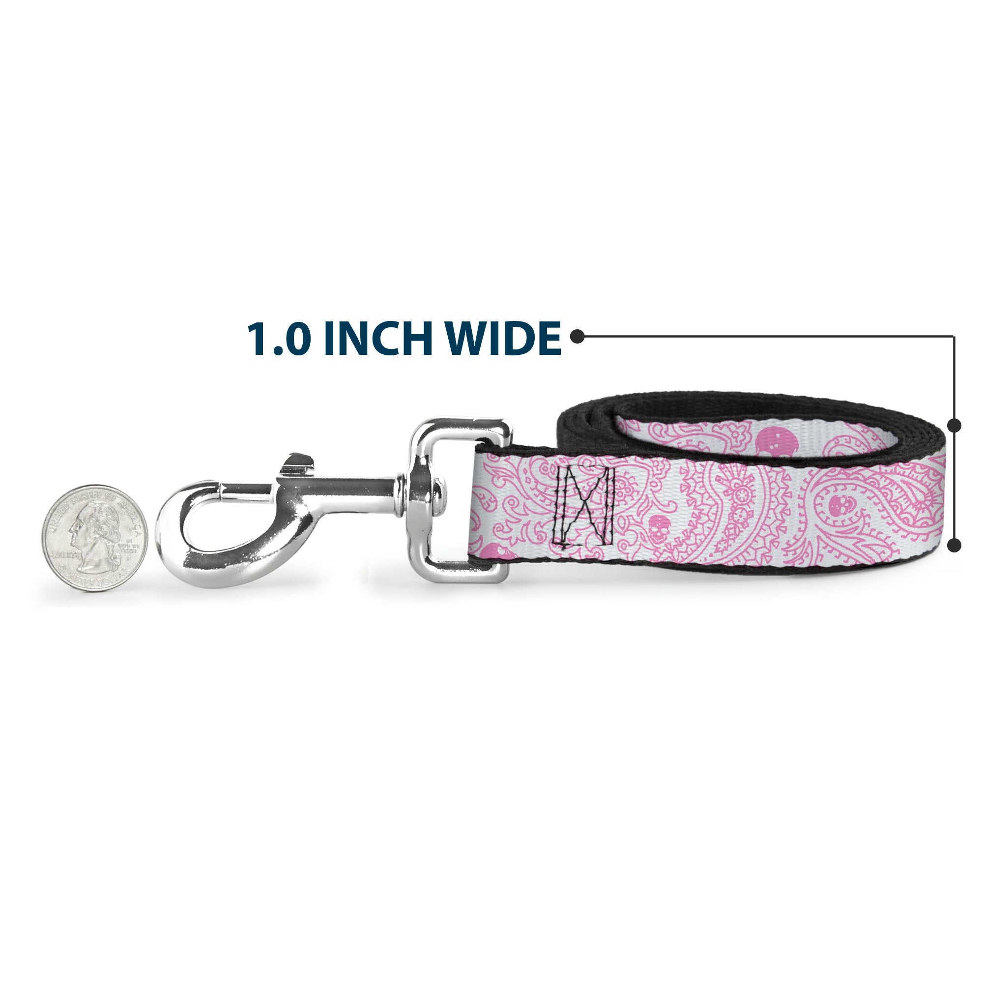 Dog Leash - Bandana/Skulls White/Pink Dog Leashes Buckle-Down