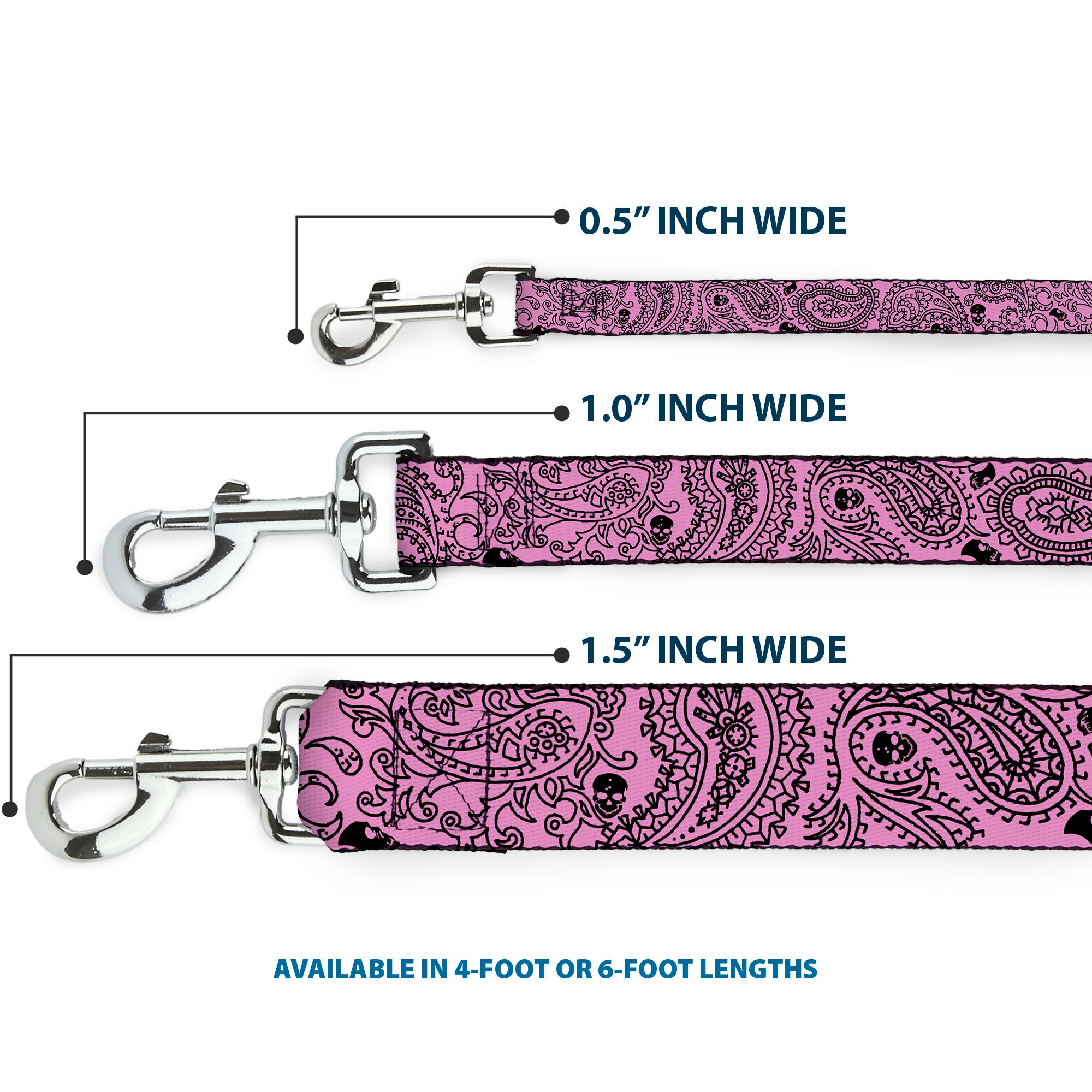 Dog Leash - Bandana/Skulls Pink/Black Dog Leashes Buckle-Down