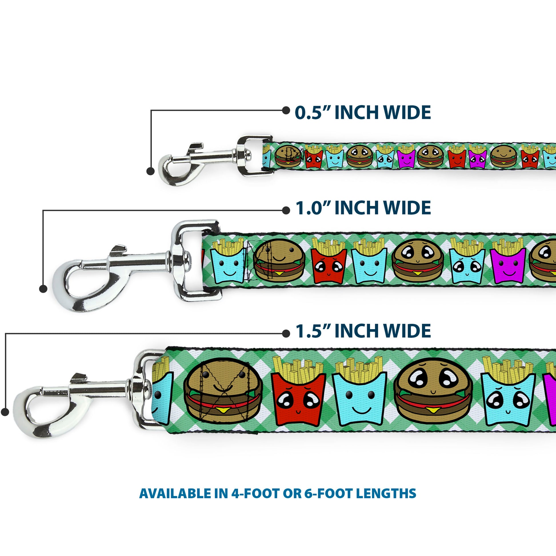 Dog Leash - Burger & Fries Cartoon Straight Green Tablecloth Dog Leashes Buckle-Down