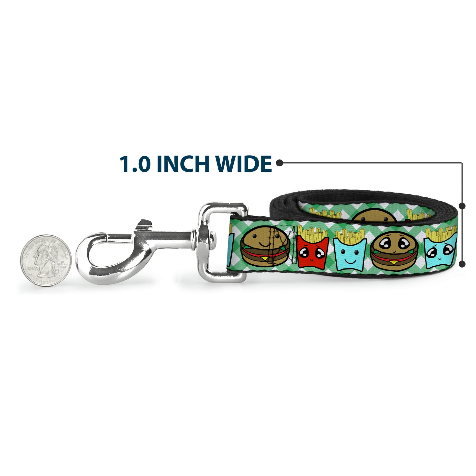 Dog Leash - Burger & Fries Cartoon Straight Green Tablecloth Dog Leashes Buckle-Down