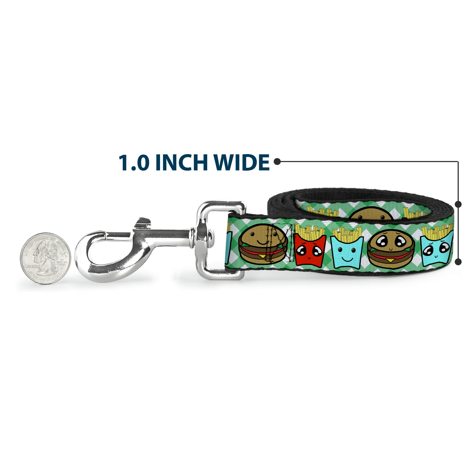 Dog Leash - Burger & Fries Cartoon Straight Green Tablecloth Dog Leashes Buckle-Down
