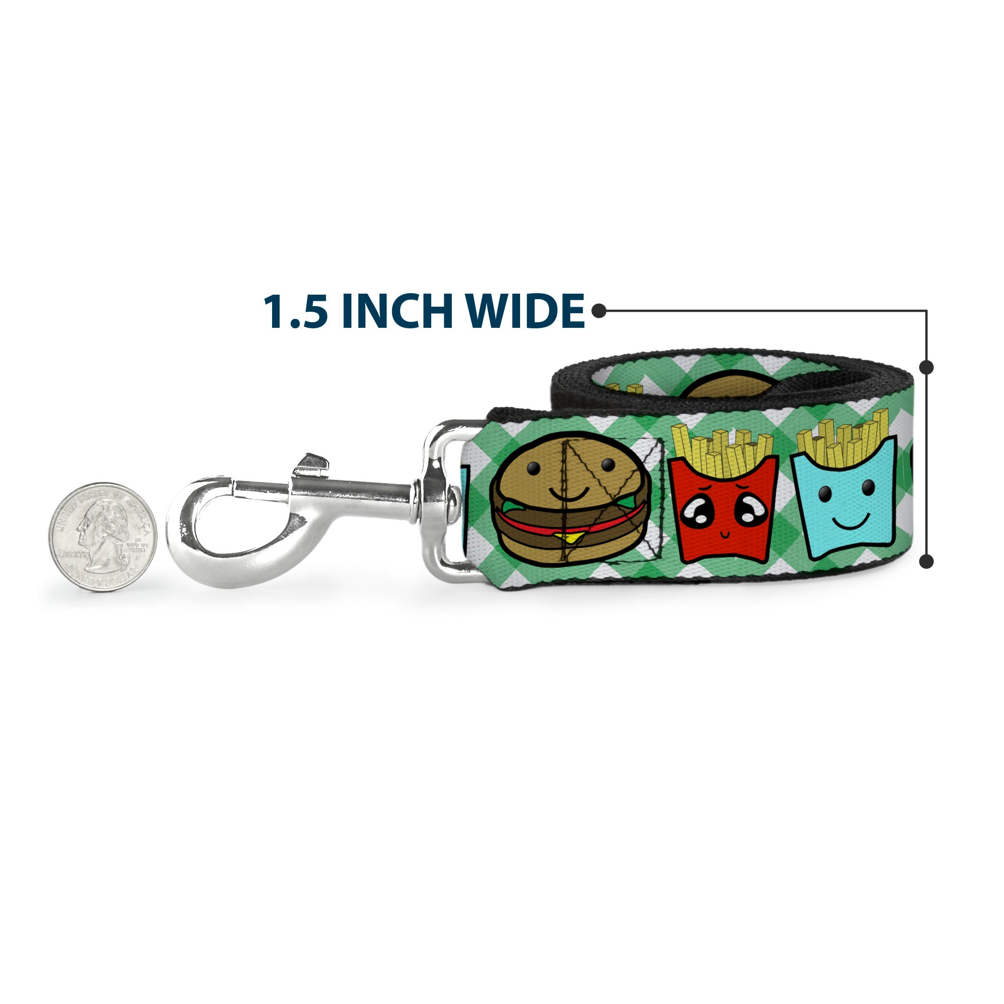 Dog Leash - Burger & Fries Cartoon Straight Green Tablecloth Dog Leashes Buckle-Down