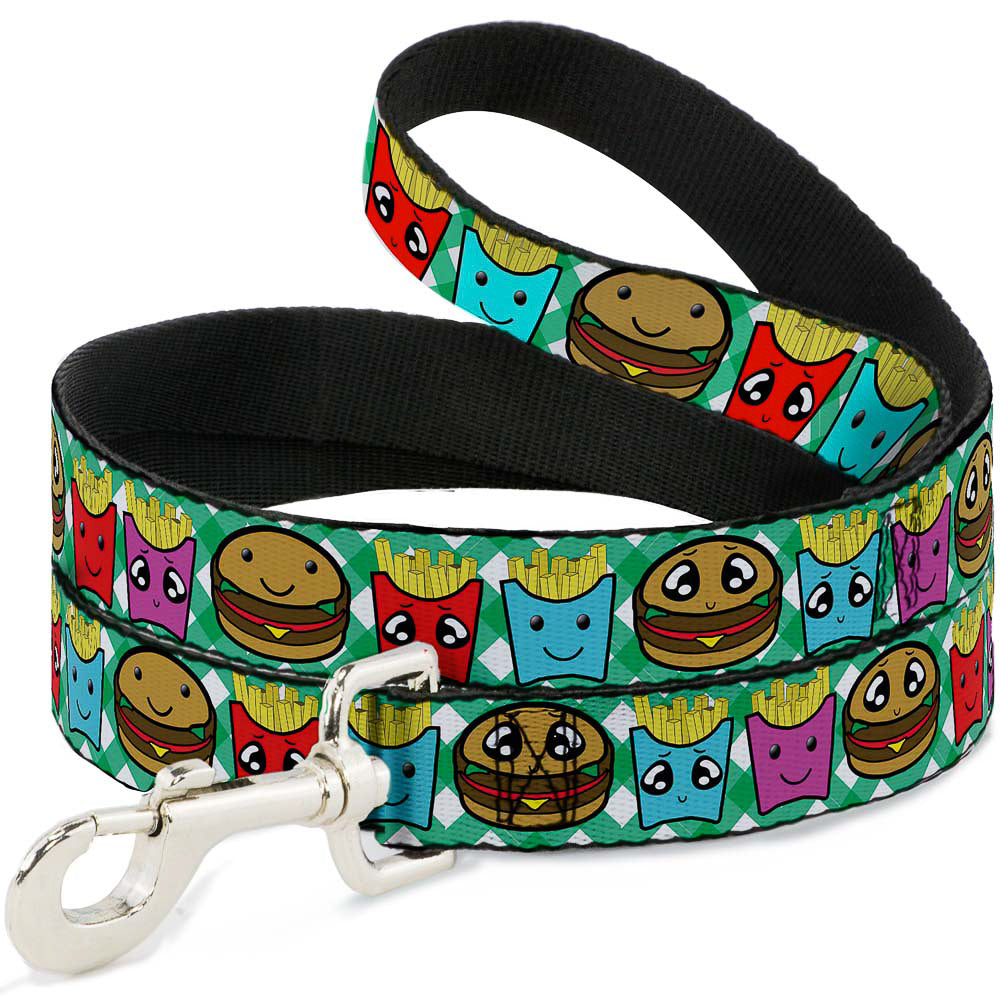 Dog Leash - Burger & Fries Cartoon Straight Green Tablecloth Dog Leashes Buckle-Down