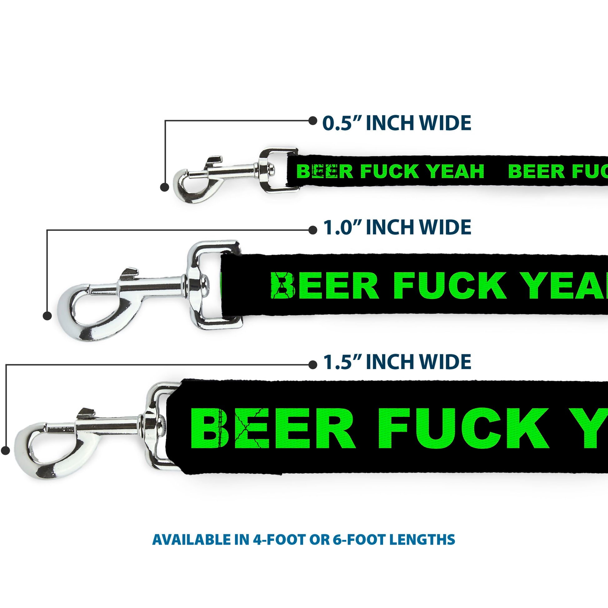 Buckle-Down Dog Leash - BEER FUCK YEAH Black/Neon Green Dog Leashes Buckle-Down