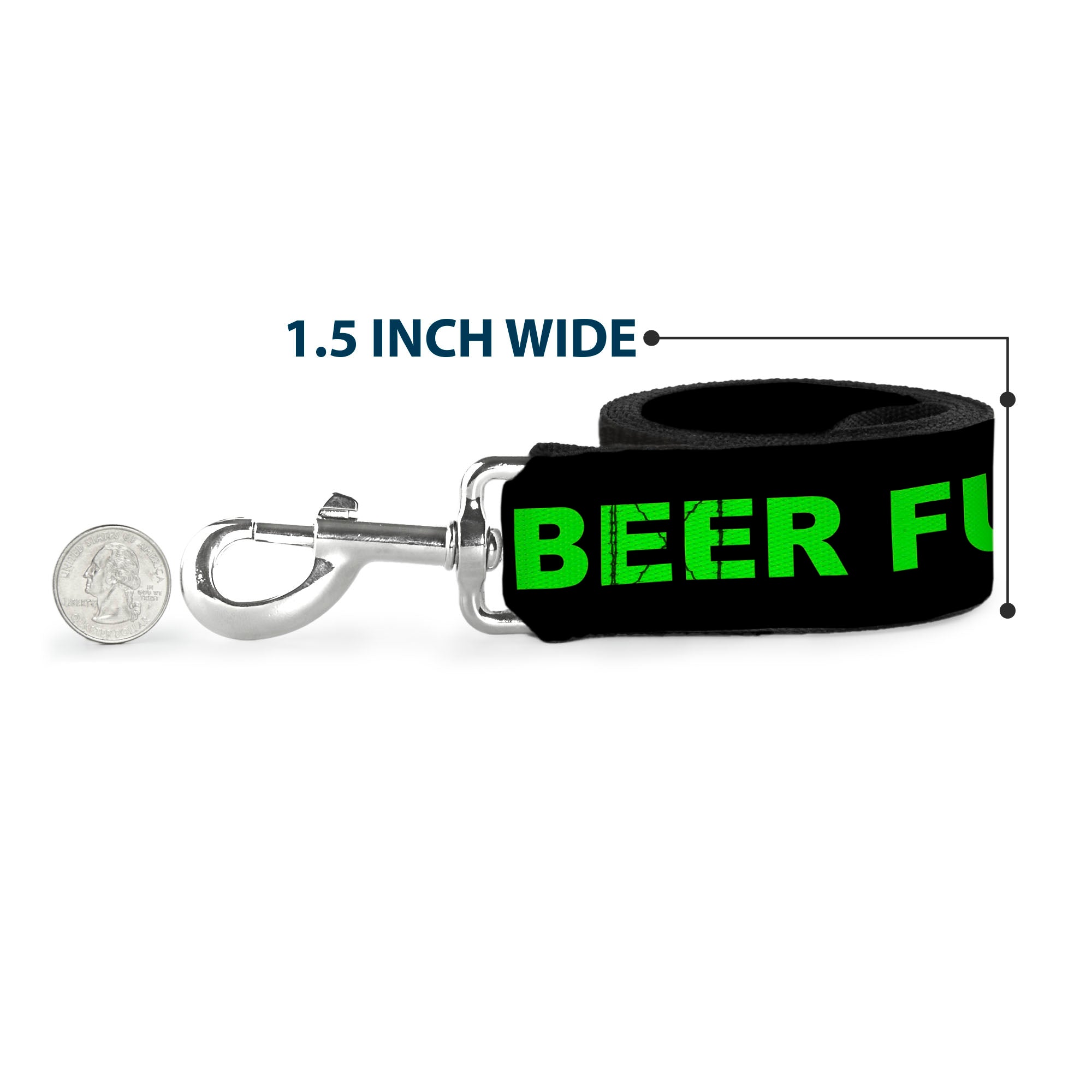 Buckle-Down Dog Leash - BEER FUCK YEAH Black/Neon Green Dog Leashes Buckle-Down
