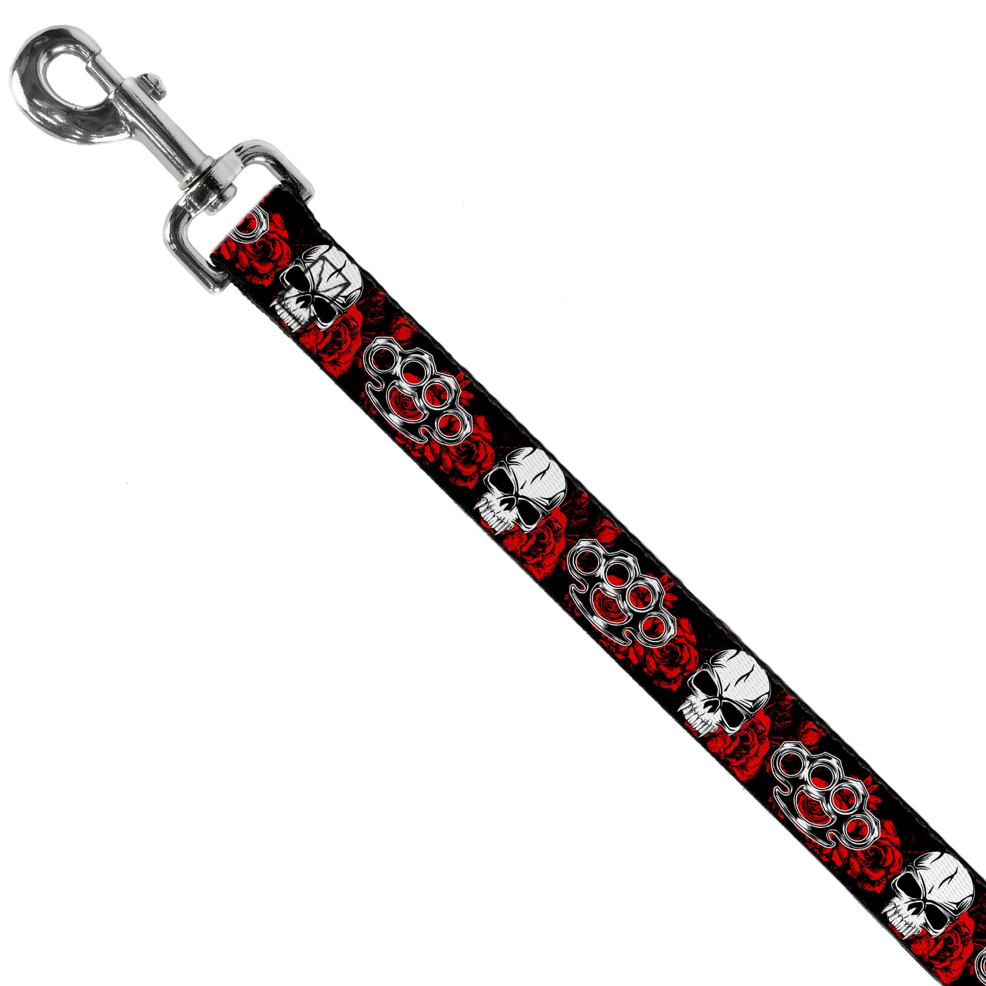 Buckle-Down Dog Leash - Brass Knuckles/Skulls/Roses Black/Red/White Dog Leashes Buckle-Down