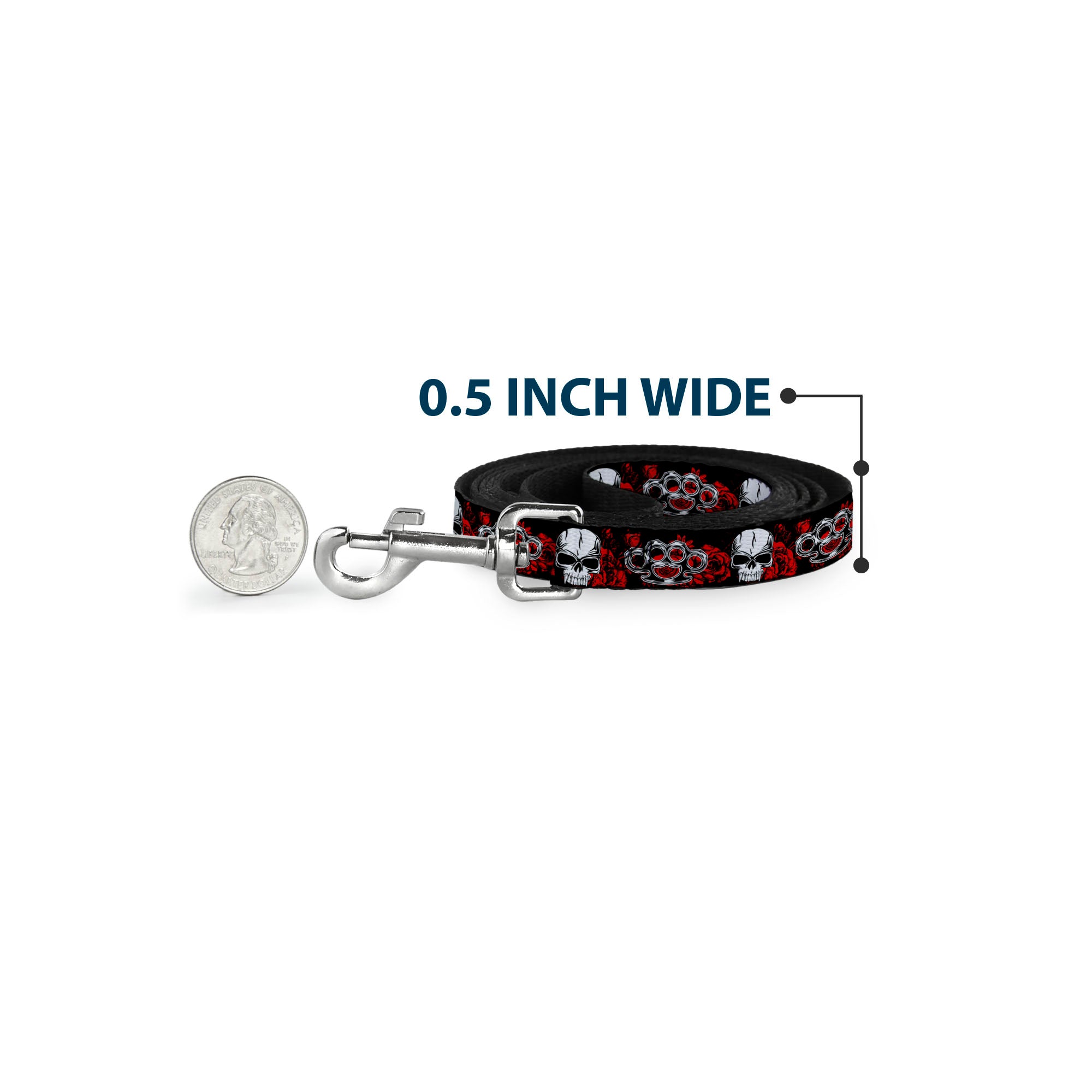 Buckle-Down Dog Leash - Brass Knuckles/Skulls/Roses Black/Red/White Dog Leashes Buckle-Down