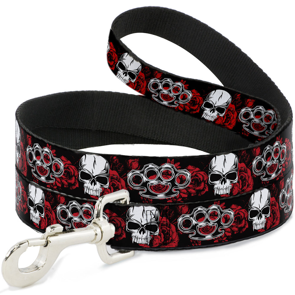 Buckle-Down Dog Leash - Brass Knuckles/Skulls/Roses Black/Red/White Dog Leashes Buckle-Down