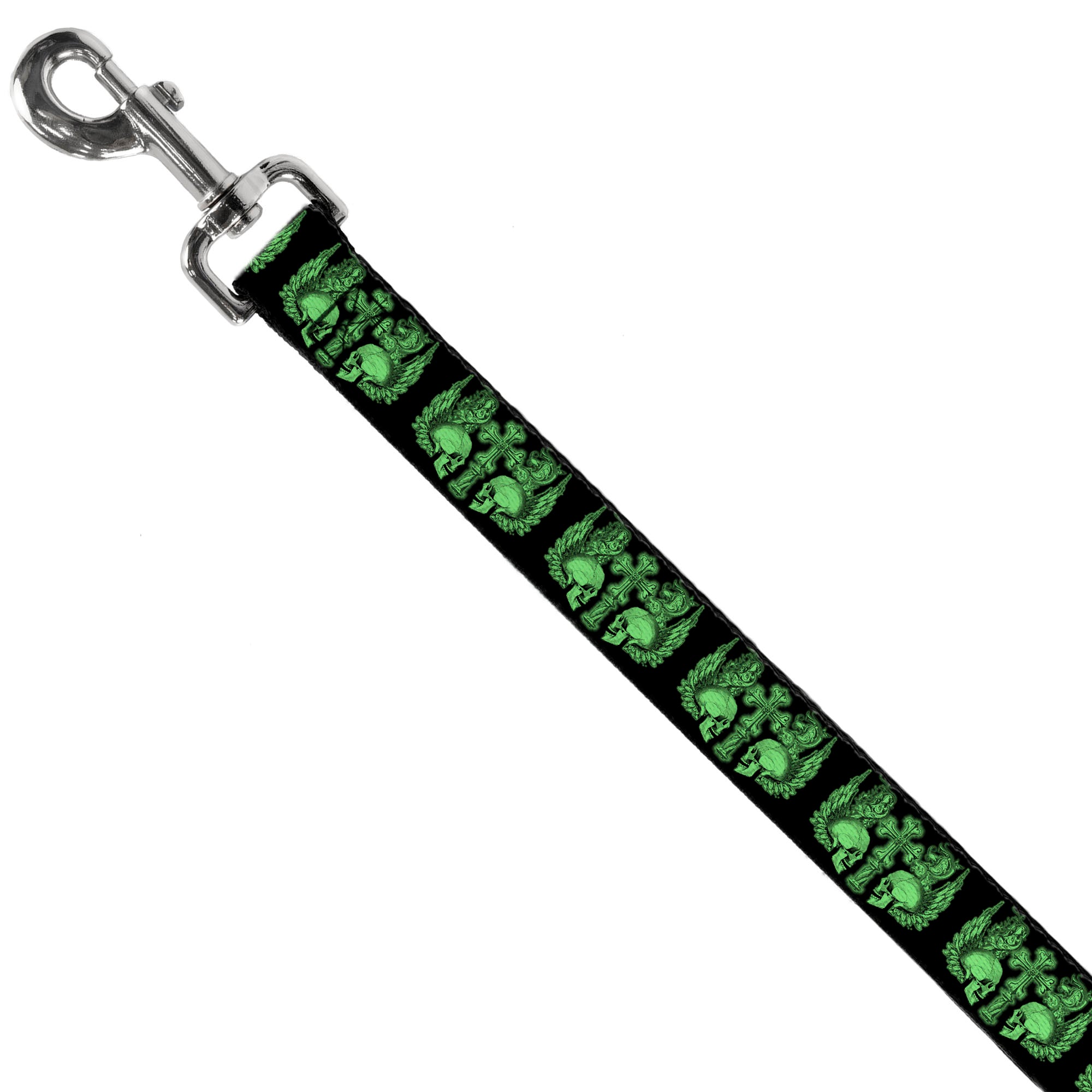 Dog Leash - BD Skulls w/Wings Black/Green Dog Leashes Buckle-Down