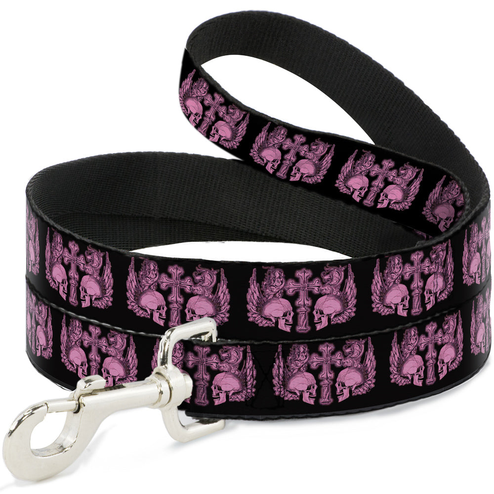 Dog Leash - BD Skulls w/Wings Black/Pink Dog Leashes Buckle-Down