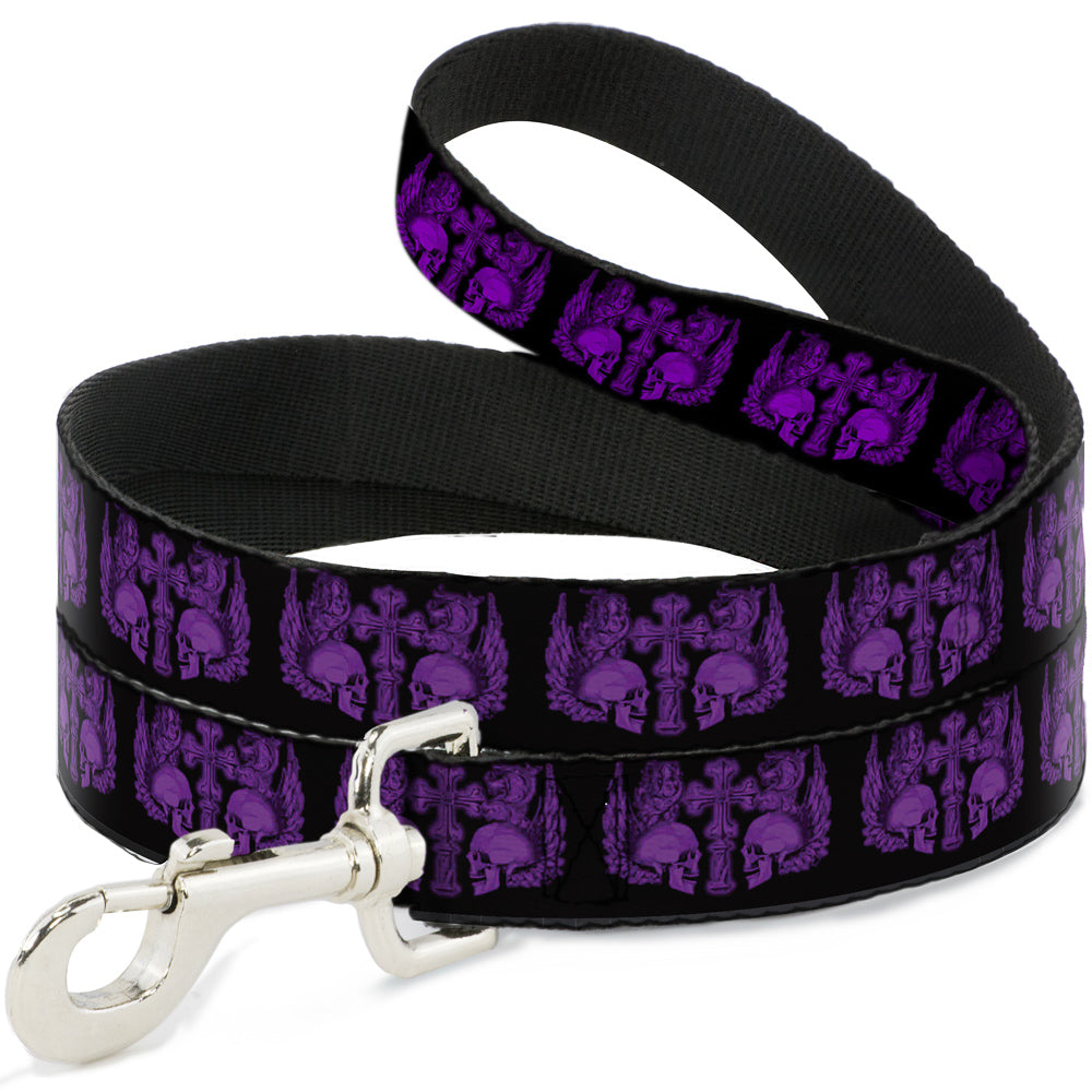 Dog Leash - BD Skulls w/Wings Black/Purple Dog Leashes Buckle-Down