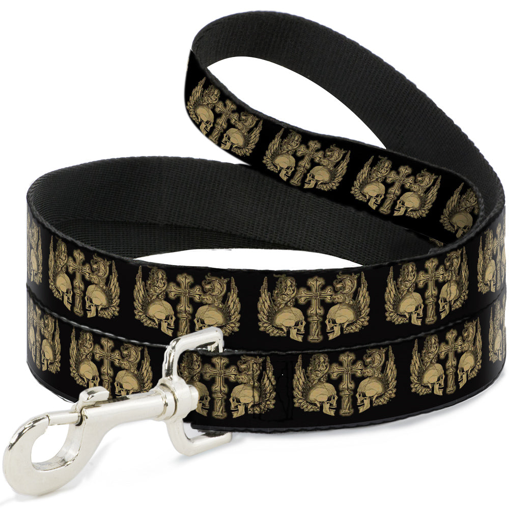 Dog Leash - BD Skulls w/Wings Black/Tan Dog Leashes Buckle-Down