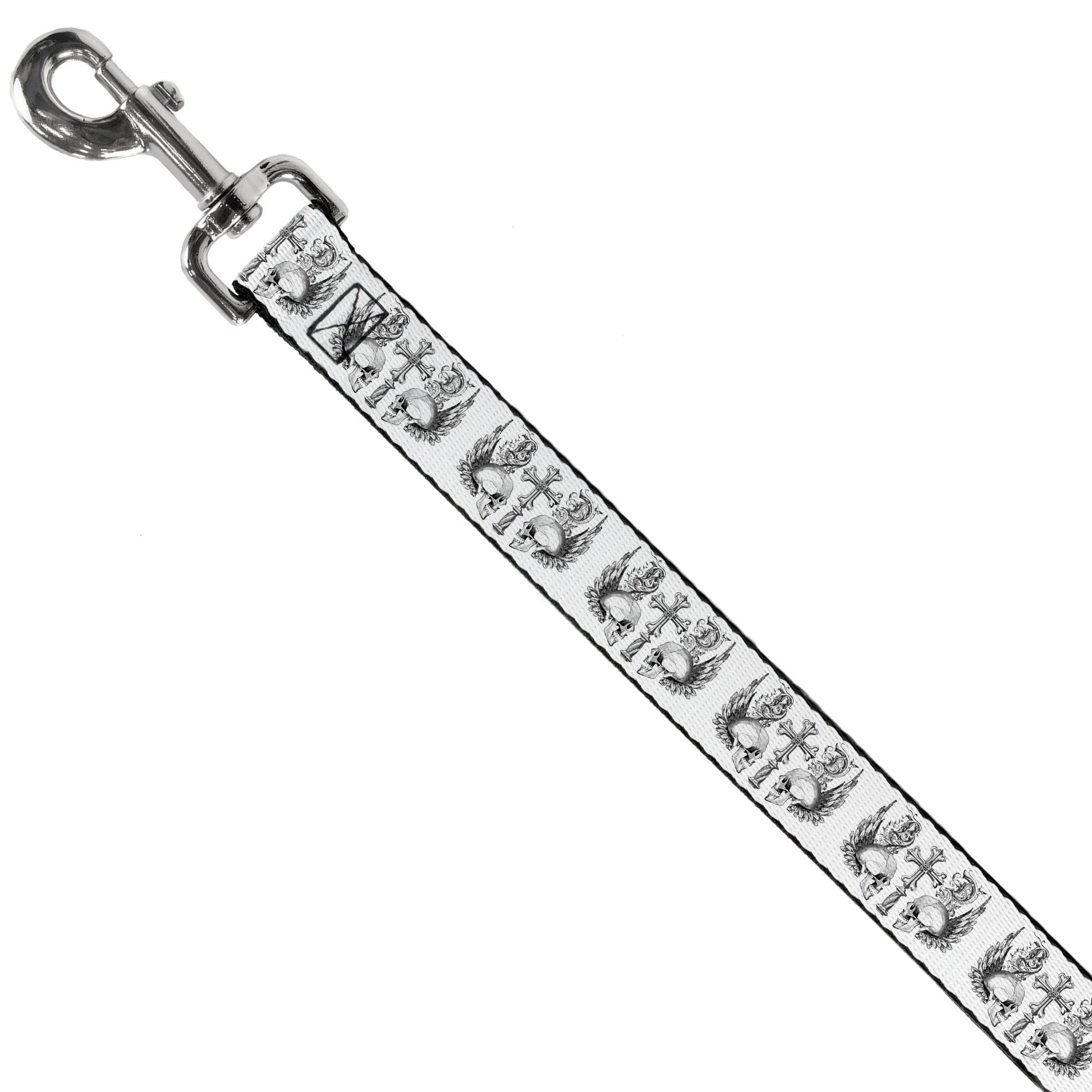 Dog Leash - BD Skulls w/Wings White/Black Dog Leashes Buckle-Down