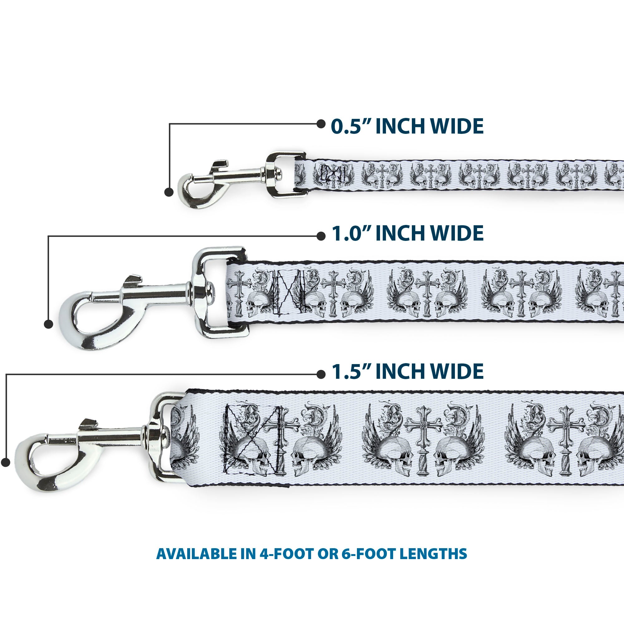 Dog Leash - BD Skulls w/Wings White/Black Dog Leashes Buckle-Down