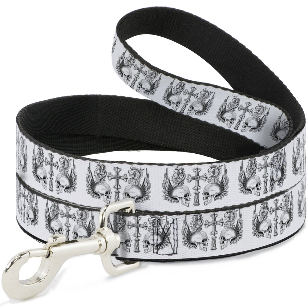 Dog Leash - BD Skulls w/Wings White/Black Dog Leashes Buckle-Down